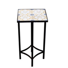 Tile-Top Side Table with Polychrome Ceramic Tiles and Custom Black Base