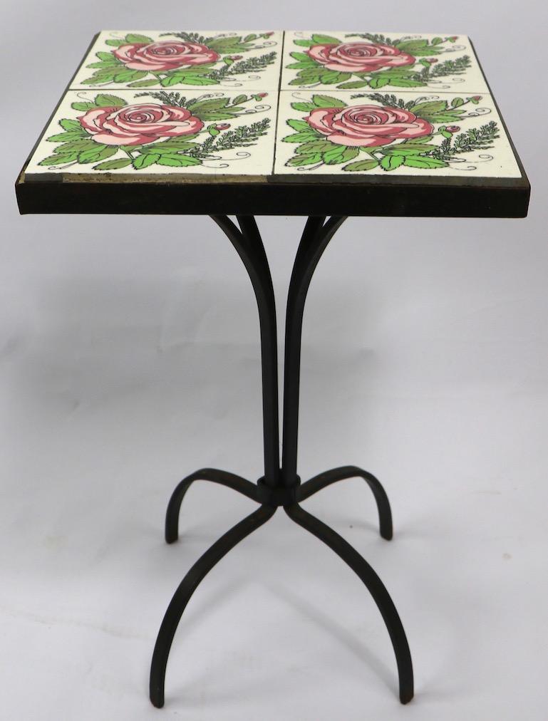 American Tile Top Wrought Iron Base Plant Stand Table