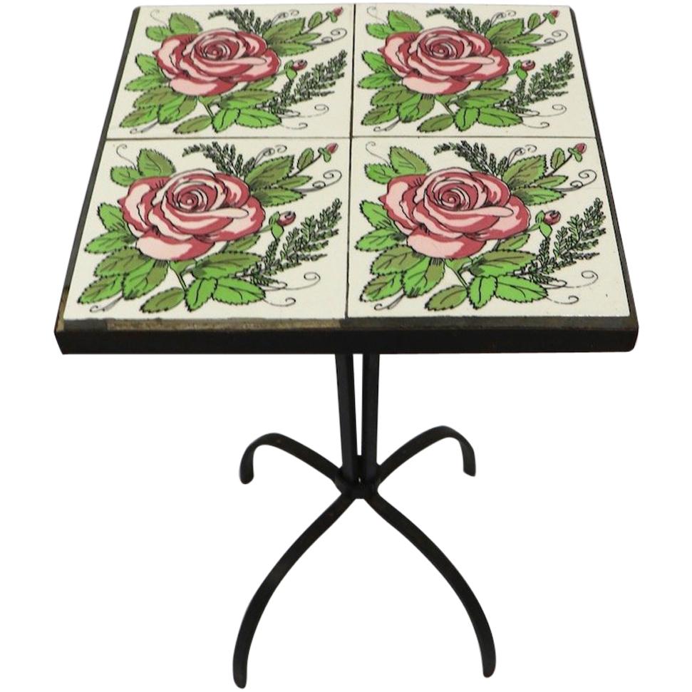 Tile Top Wrought Iron Base Plant Stand Table