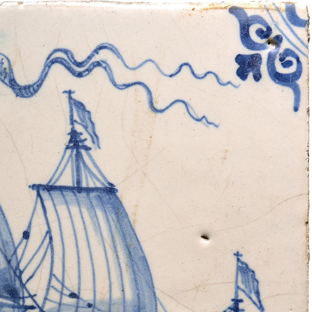 Other A Blue and White tile with a Dutch Merchant Ship For Sale