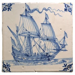 Tile with Dutch merchant ship