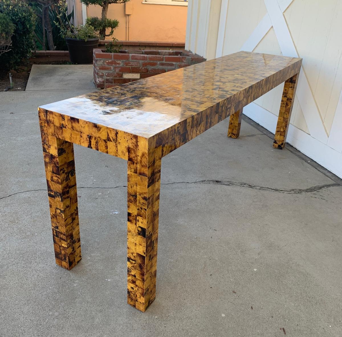 American Tiled Bone Parsons Console Table by Garrison Rousseau