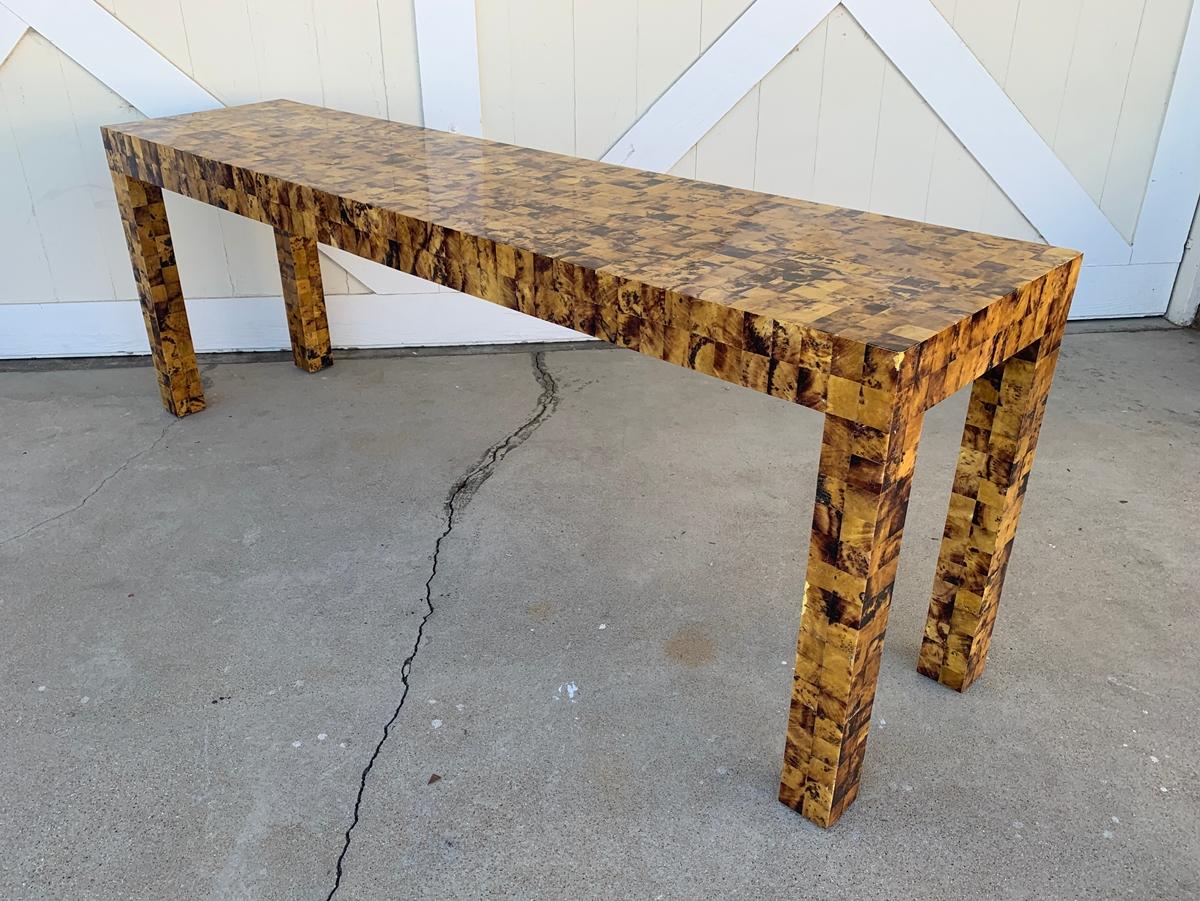 Tiled Bone Parsons Console Table by Garrison Rousseau In Good Condition In Los Angeles, CA