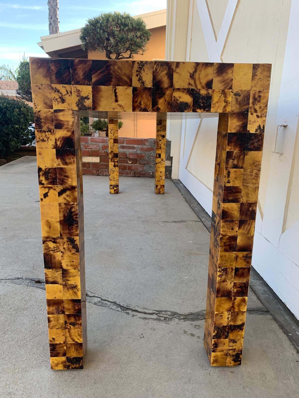 Late 20th Century Tiled Bone Parsons Console Table by Garrison Rousseau