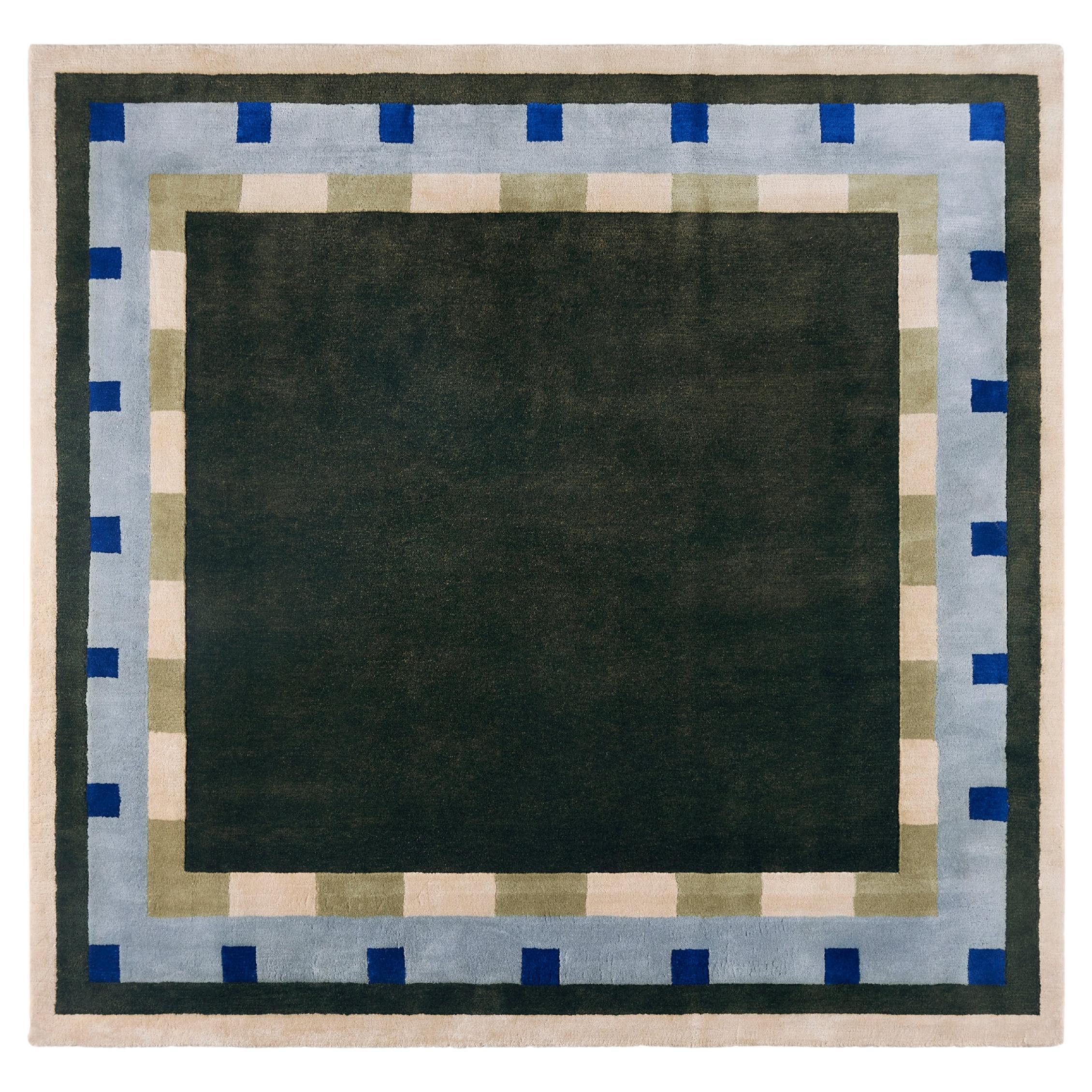 Tiled Rug in Pandan, Hand-Knotted Wool