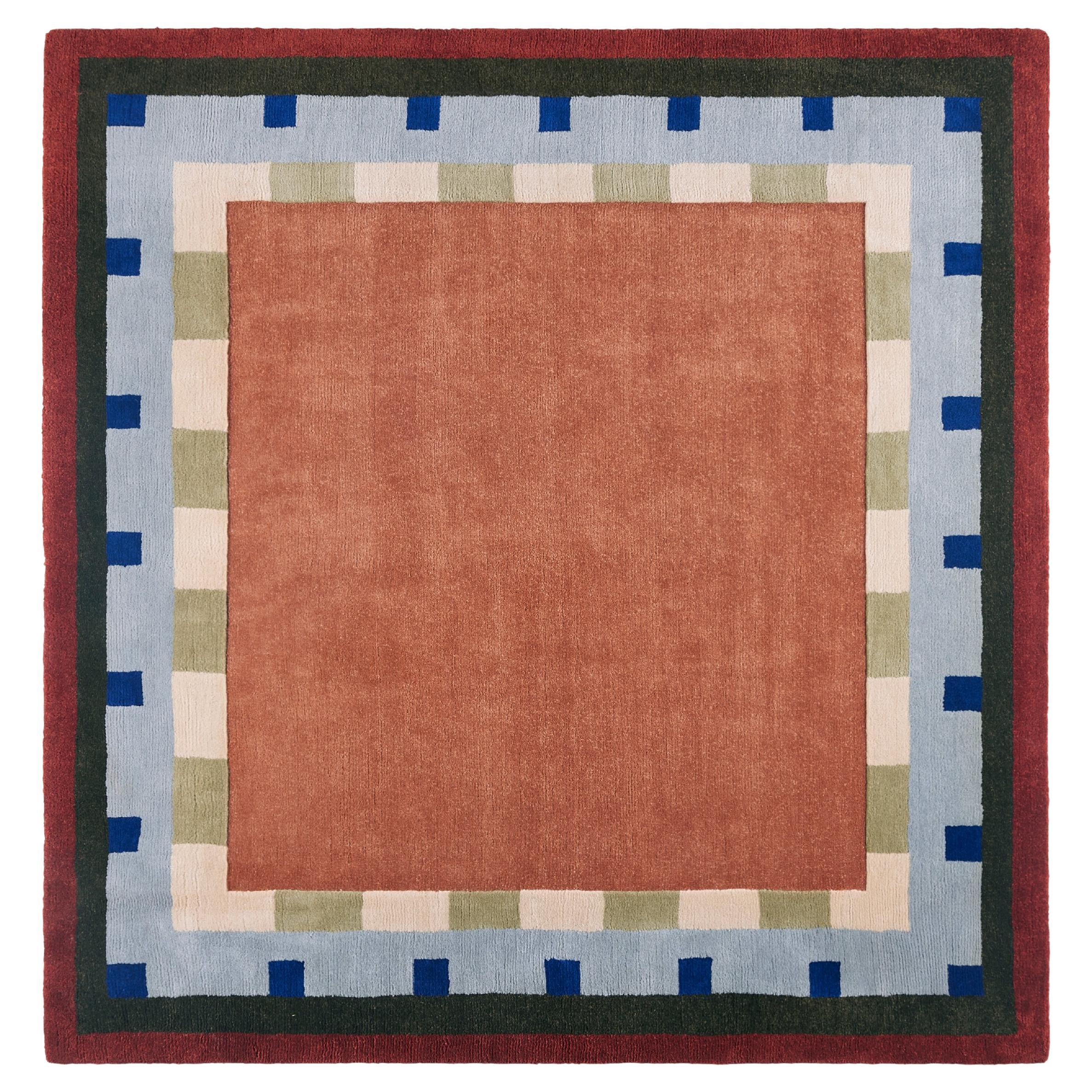 Tiled Rug in Rose, Hand-Knotted Wool