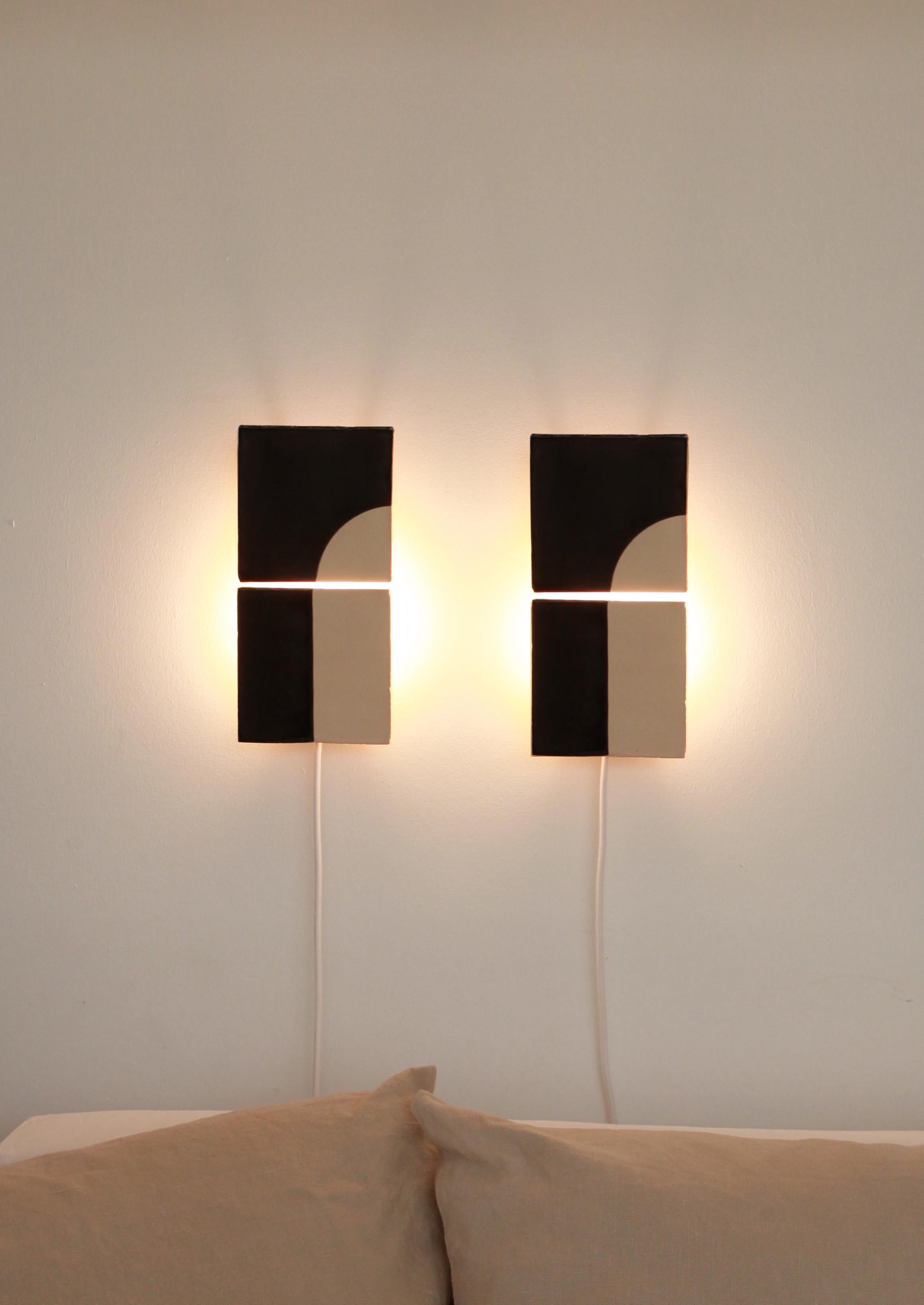 Contemporary Tiles Door Black Ceramic Decorative Wall Lamp by Violaine d'Harcourt For Sale