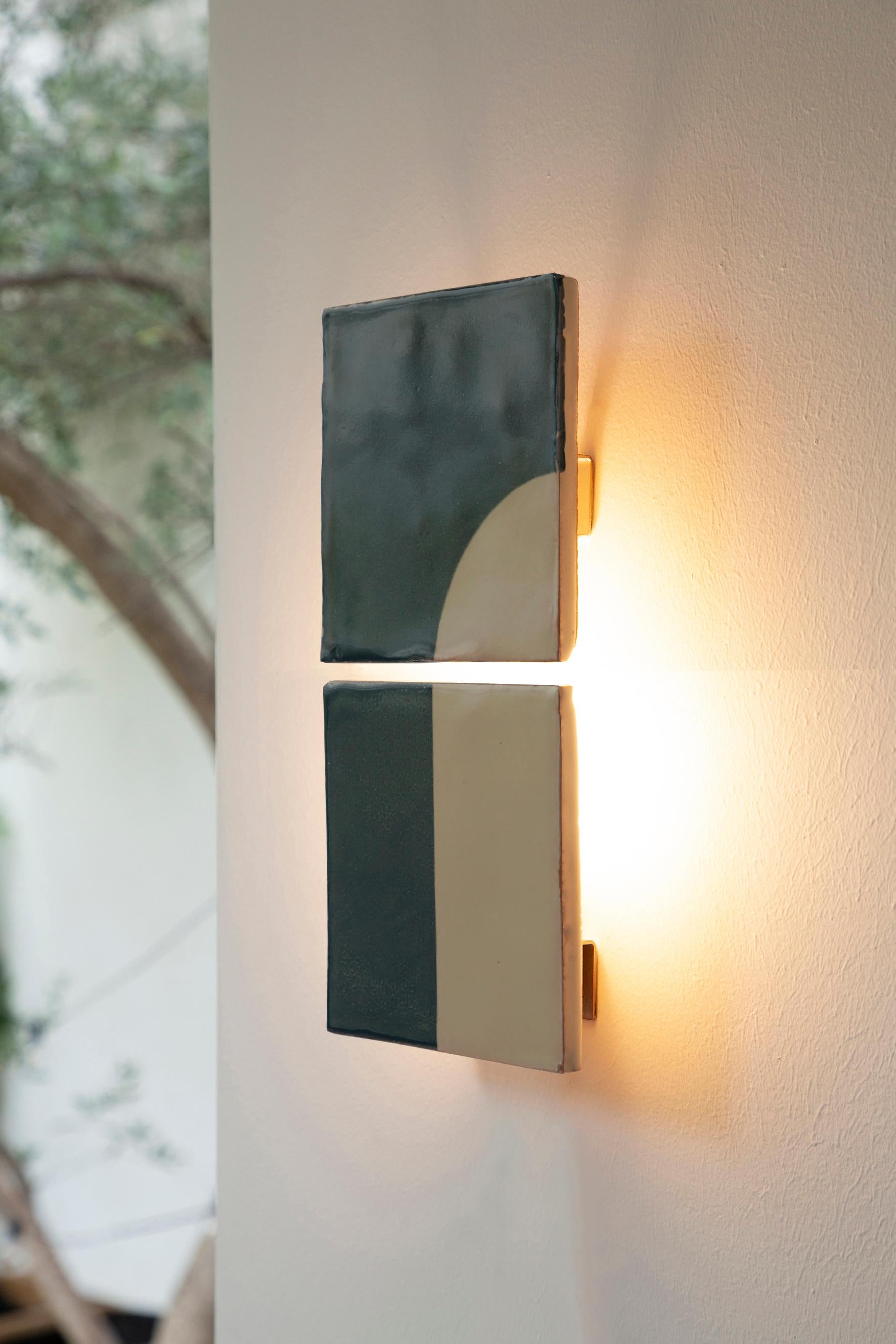 Tiles Door Blue Ceramic Decorative Wall Lamp by Violaine d'Harcourt In New Condition For Sale In Geneve, CH
