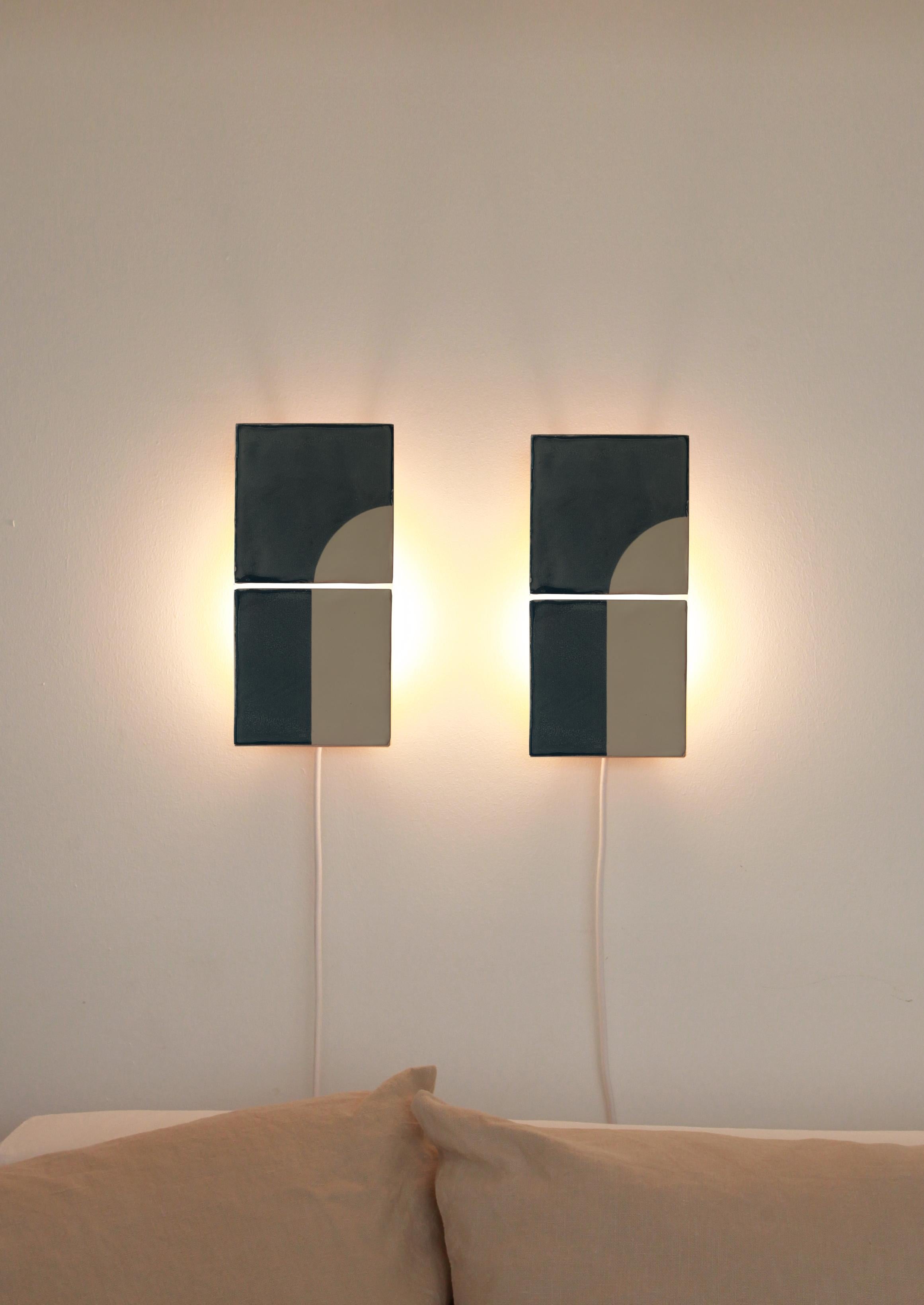 Contemporary Tiles Door Blue Ceramic Decorative Wall Lamp by Violaine d'Harcourt For Sale