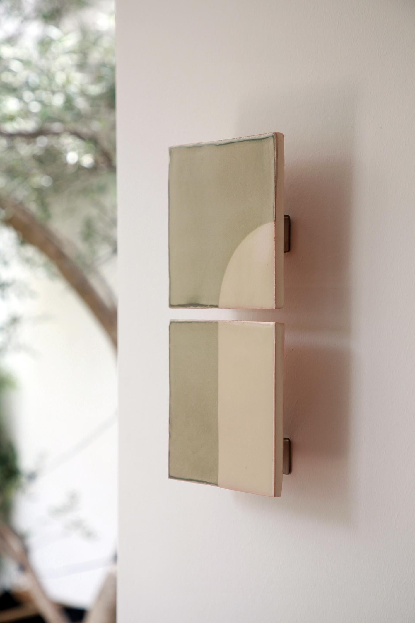 Post-Modern Tiles Door Green Ceramic Decorative Wall Lamp by Violaine d'Harcourt For Sale