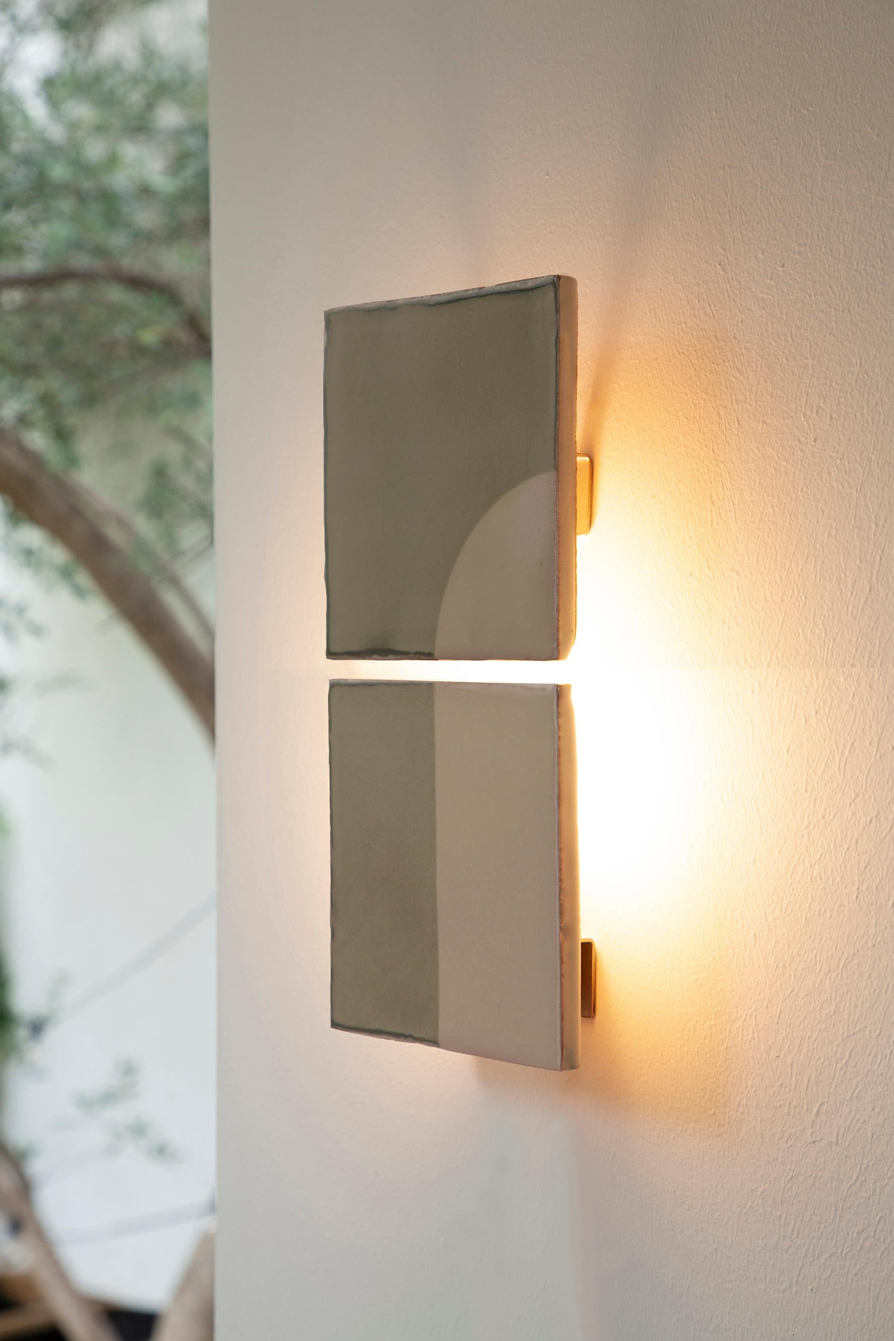 Tiles Door Green Ceramic Decorative Wall Lamp by Violaine d'Harcourt In New Condition For Sale In Geneve, CH
