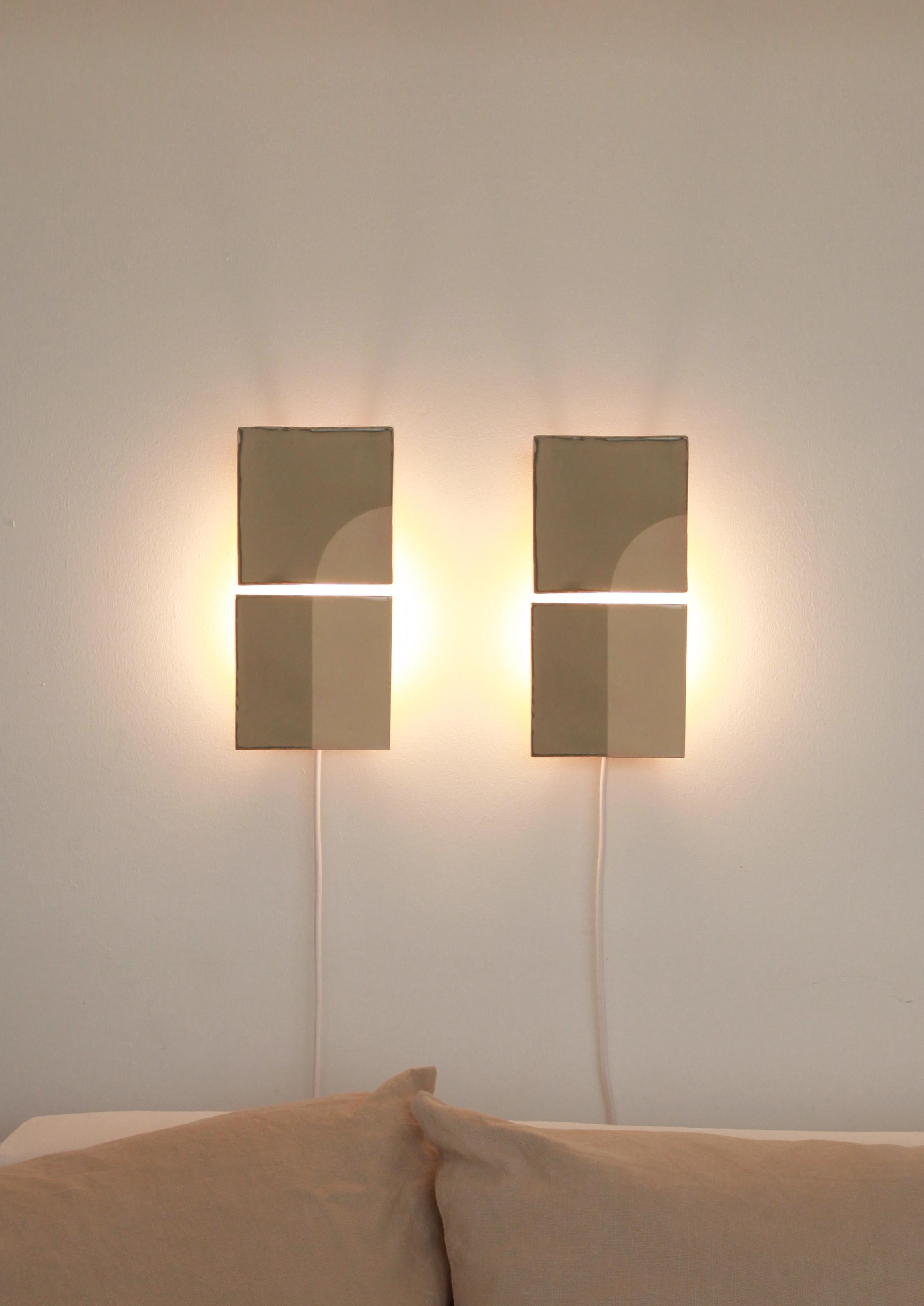 Contemporary Tiles Door Green Ceramic Decorative Wall Lamp by Violaine d'Harcourt For Sale