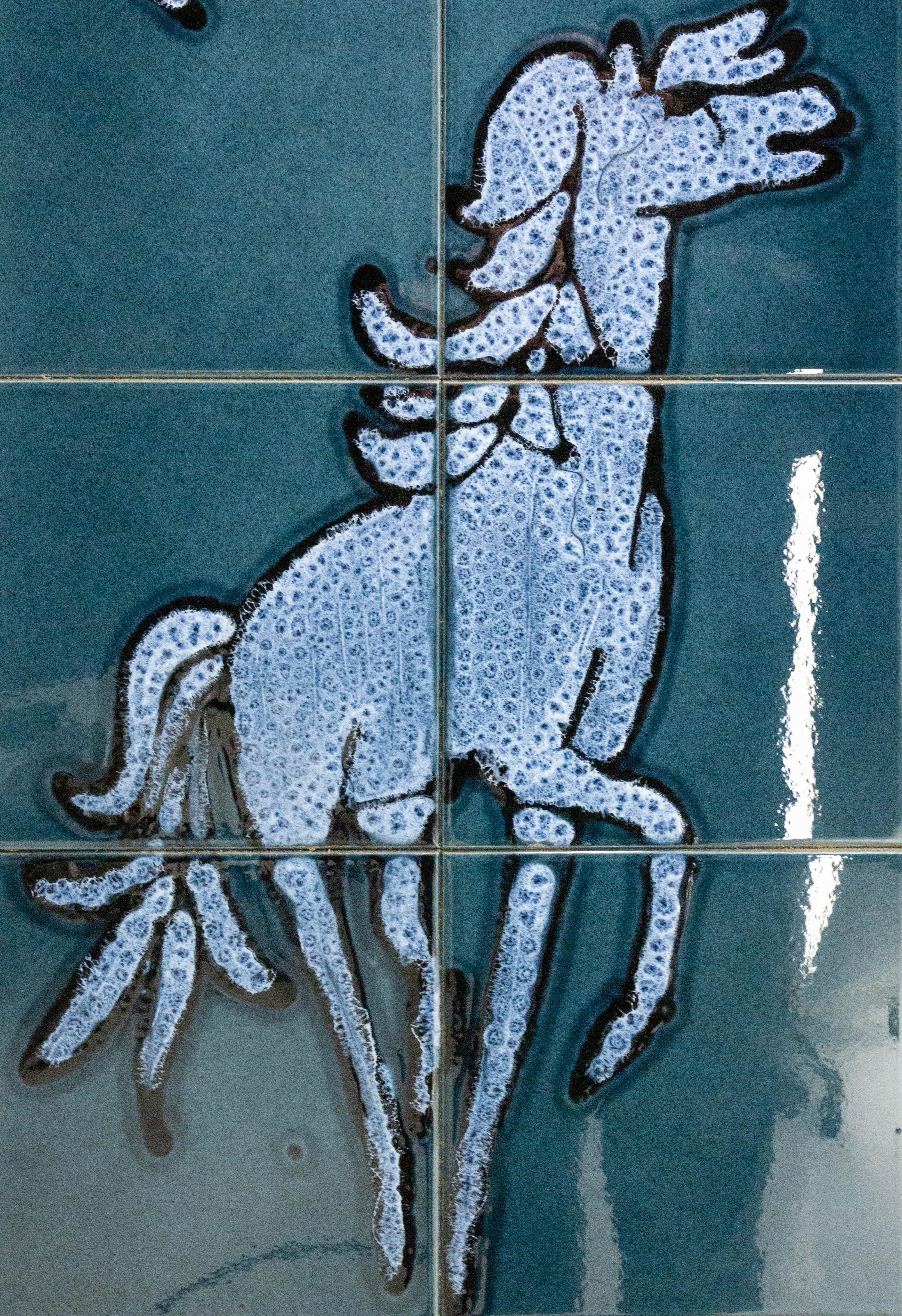 Mid-Century Modern Tiles Horse under the Moon Mid-Century, France For Sale