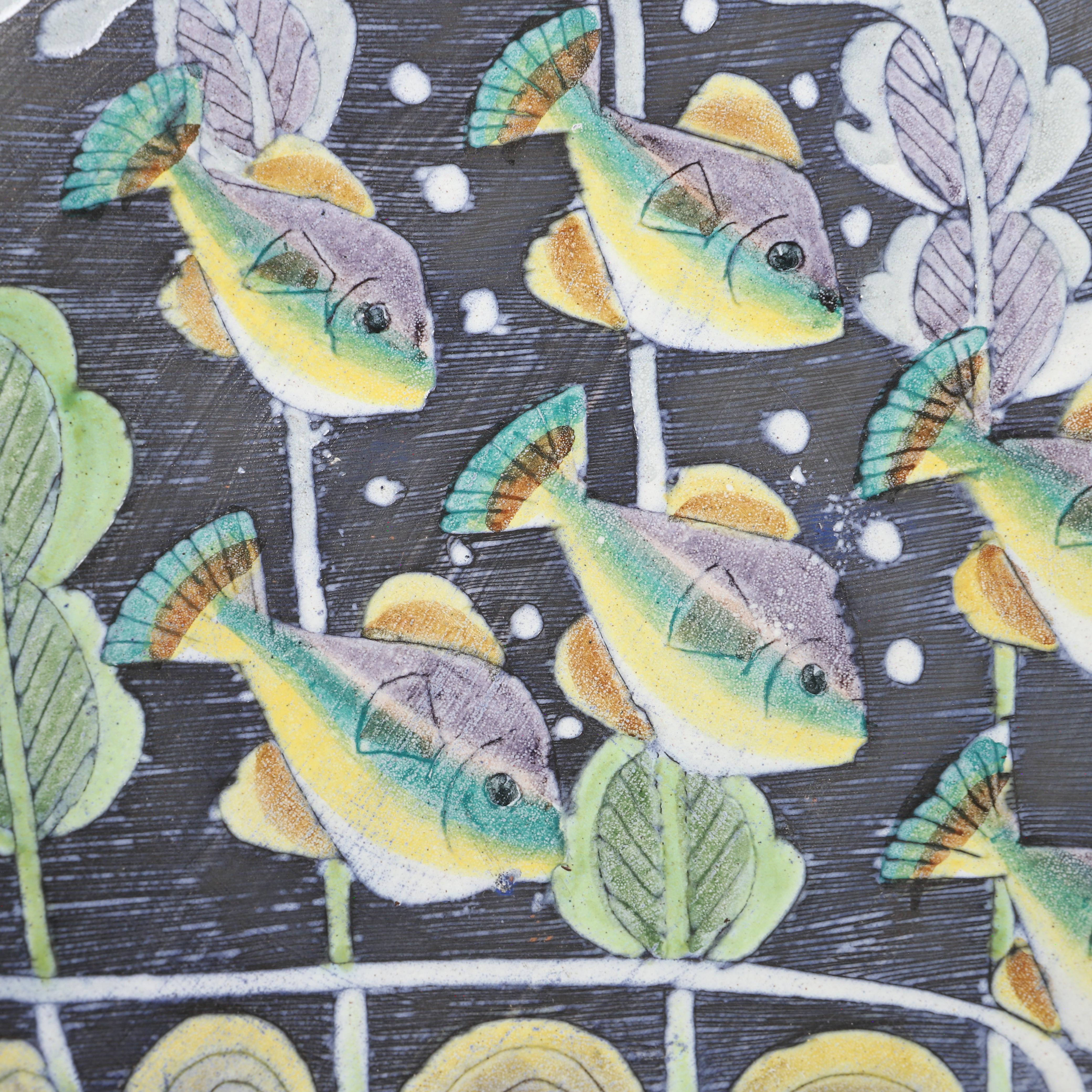 Tilgmans Ceramic serving plate hand painted with fishes Sweden 1960
Good condition