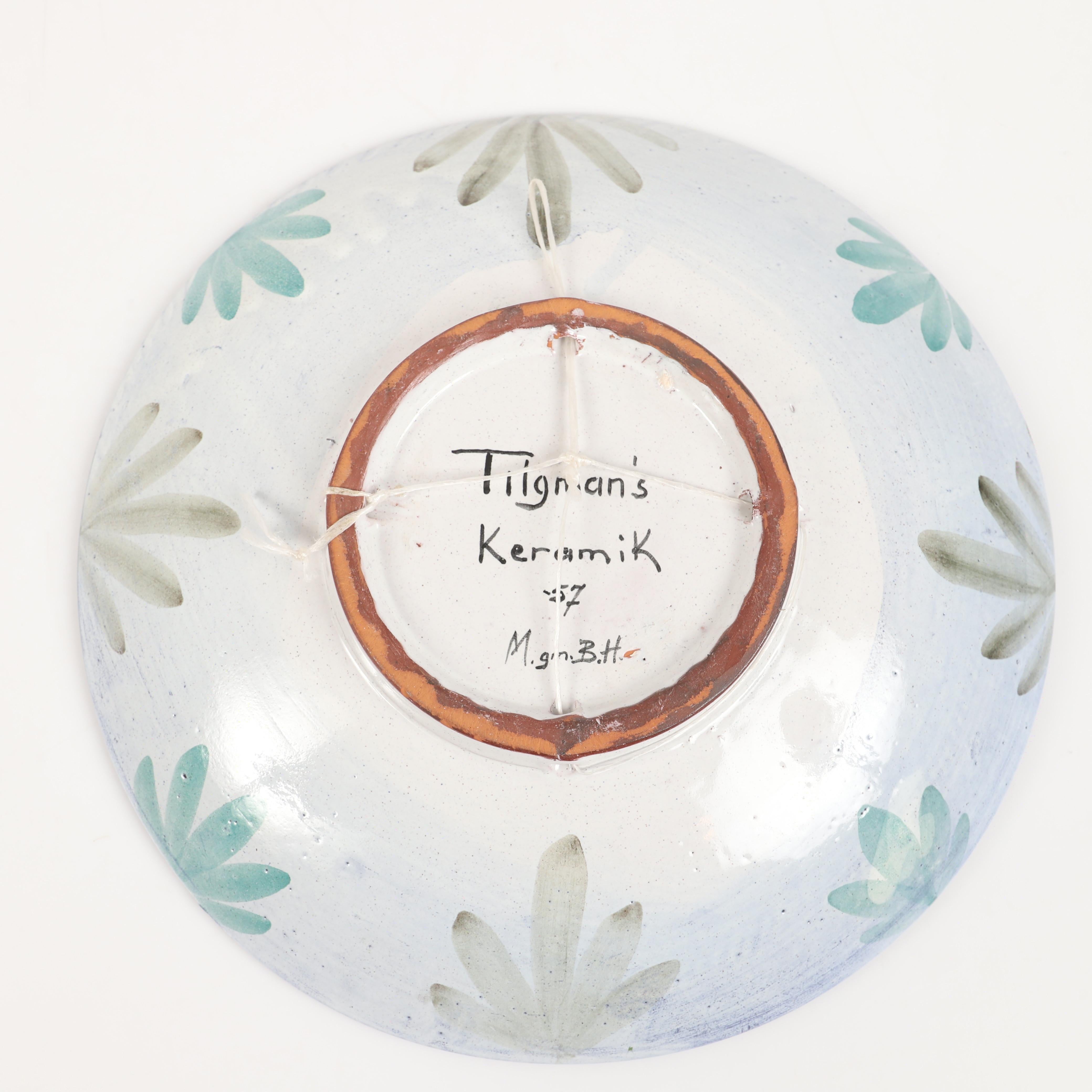 Mid-Century Modern Tilgmans  serving plate hand painted Ceramic Sweden 1960 Signed For Sale