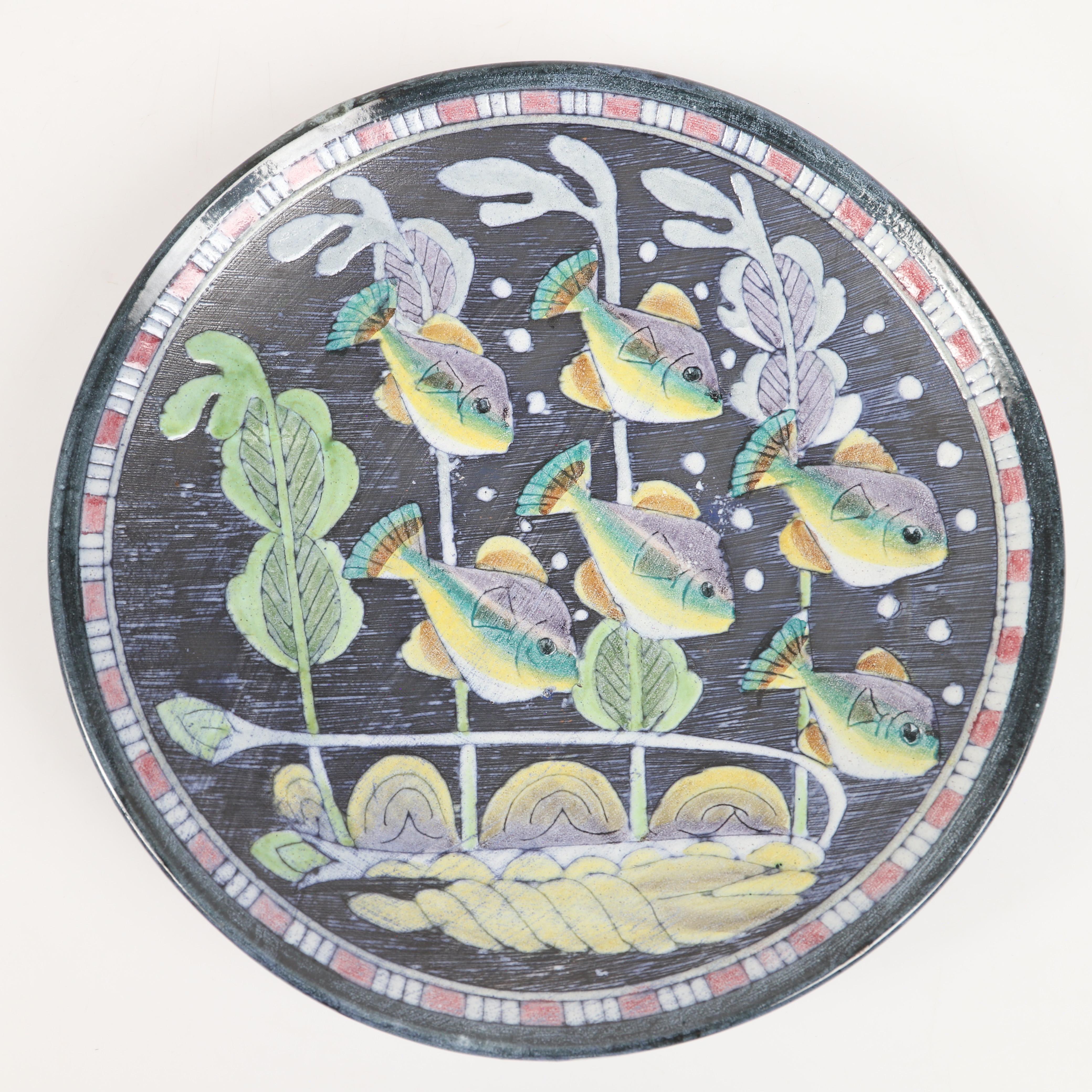 20th Century Tilgmans  serving plate hand painted Ceramic Sweden 1960 Signed For Sale