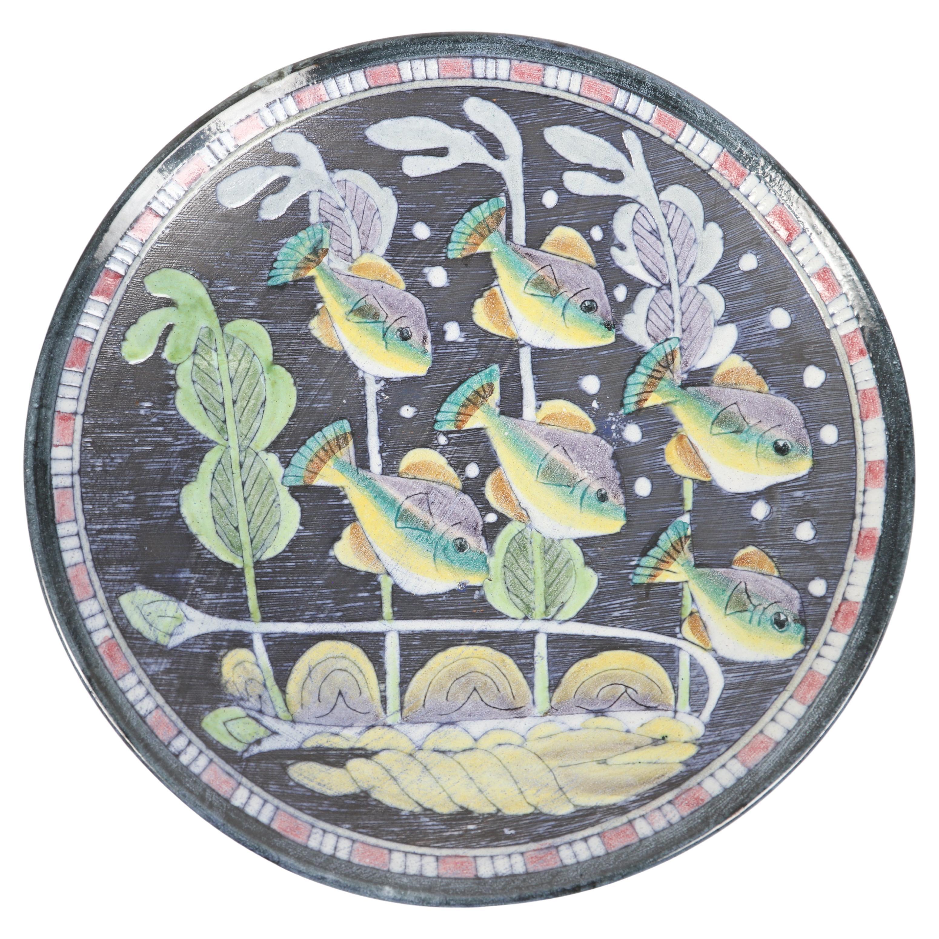 Tilgmans  serving plate hand painted Ceramic Sweden 1960 Signed For Sale