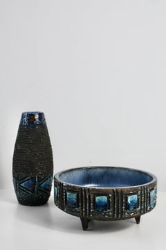 Tilgmans Ceramic Swedish Mid-Century Modern Vase and Footed Bowl, 1960s
