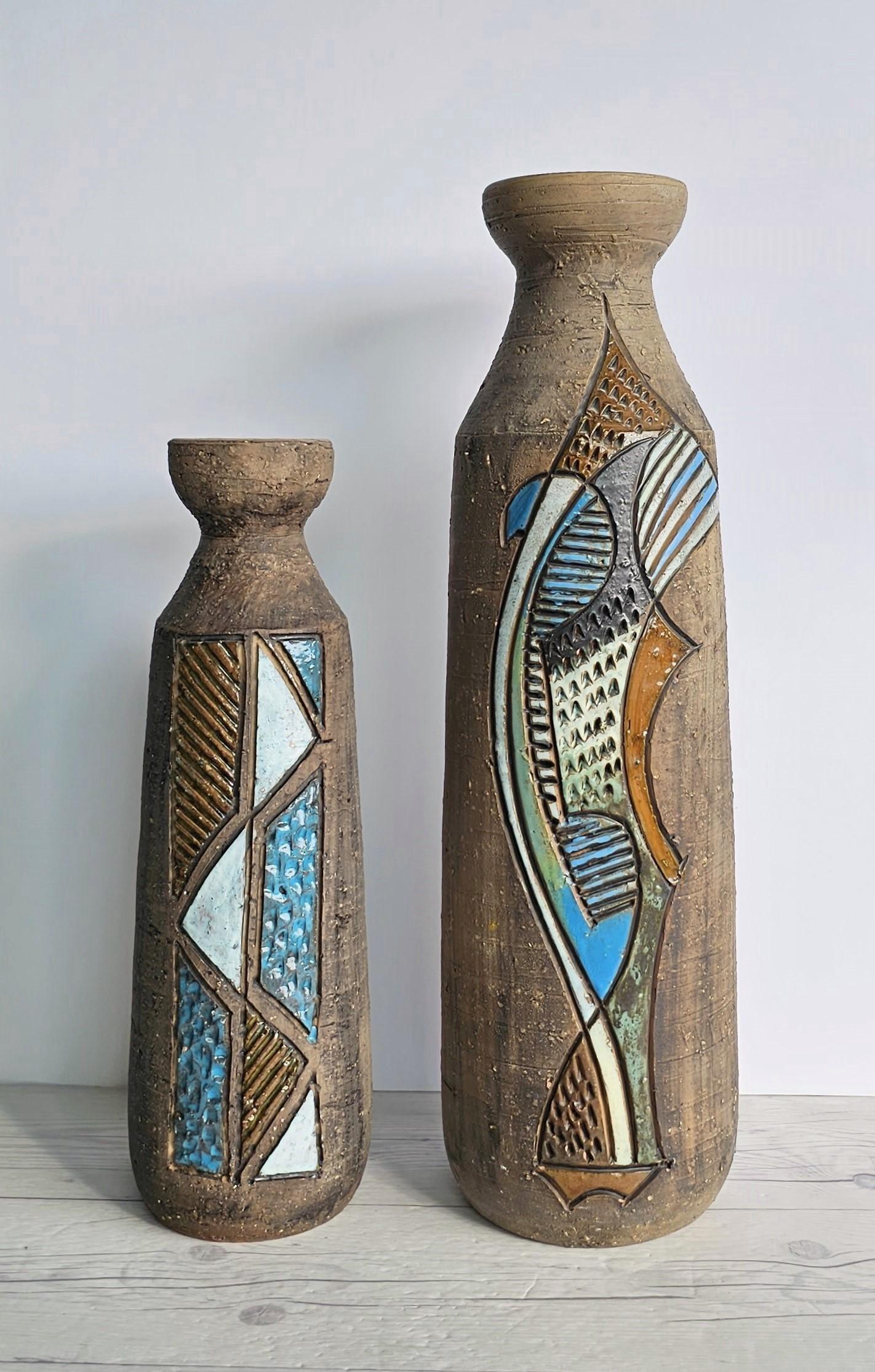Mid-Century Modern Tilgmans Keramik, Swedish Midcentury Modernist Sgraffito Sculptural Bottle Vase For Sale