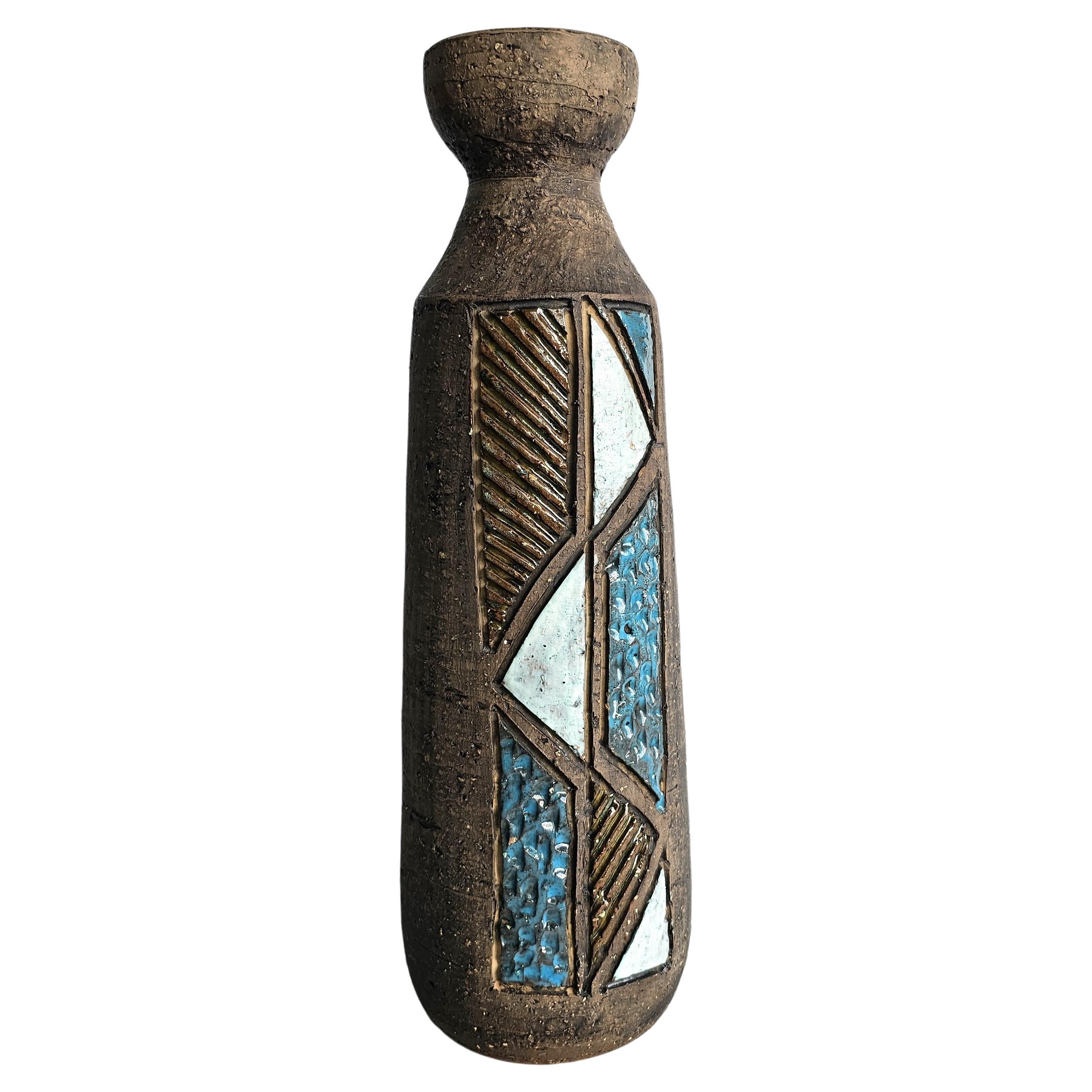 Tilgmans Keramik, Swedish Midcentury Modernist Sgraffito Sculptural Bottle Vase For Sale