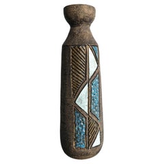Tilgmans Keramik, Swedish Midcentury Modernist Sgraffito Sculptural Bottle Vase