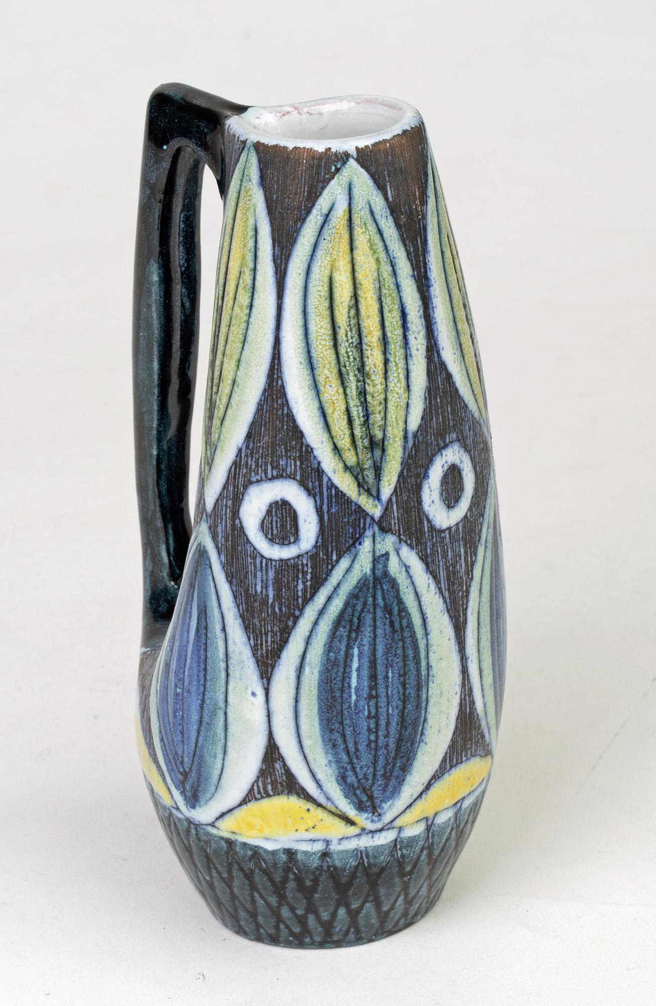 Tilgmans Keramik Swedish Painted Art Pottery Handled Vessel 6