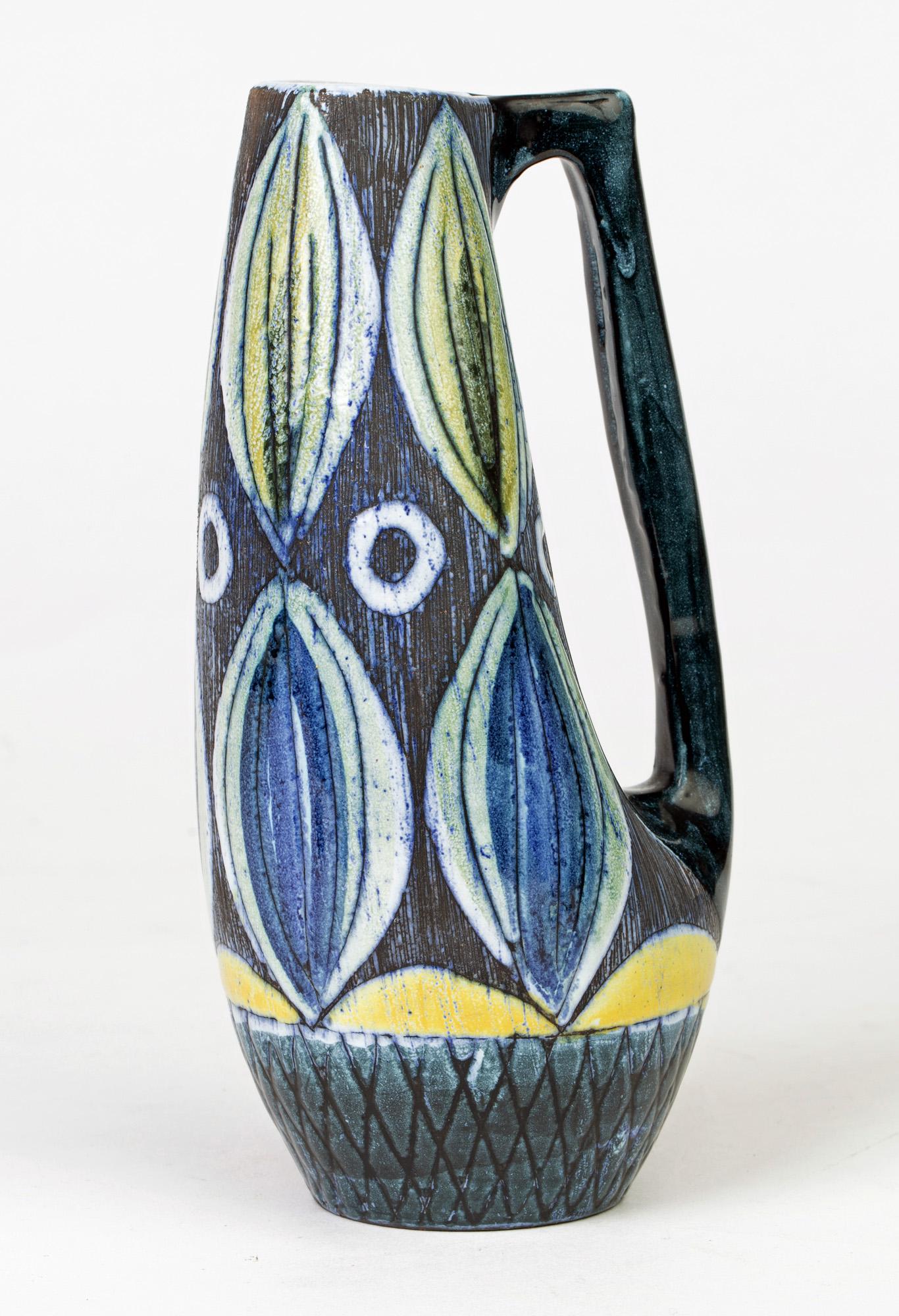 Tilgmans Keramik Swedish Painted Art Pottery Handled Vessel 2
