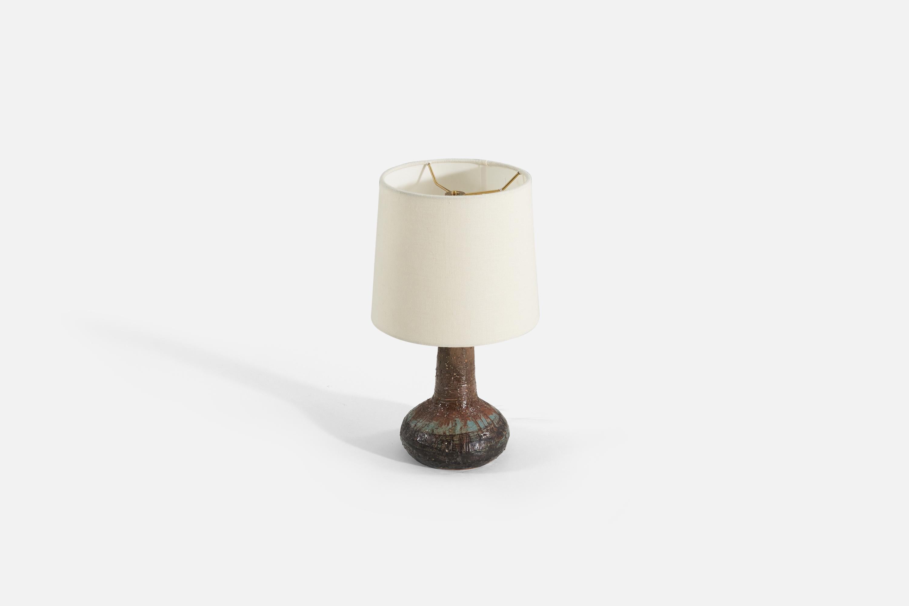 Swedish Tilgmans Keramik, Table Lamp, Glazed Incised Stoneware, Sweden, 1960s For Sale