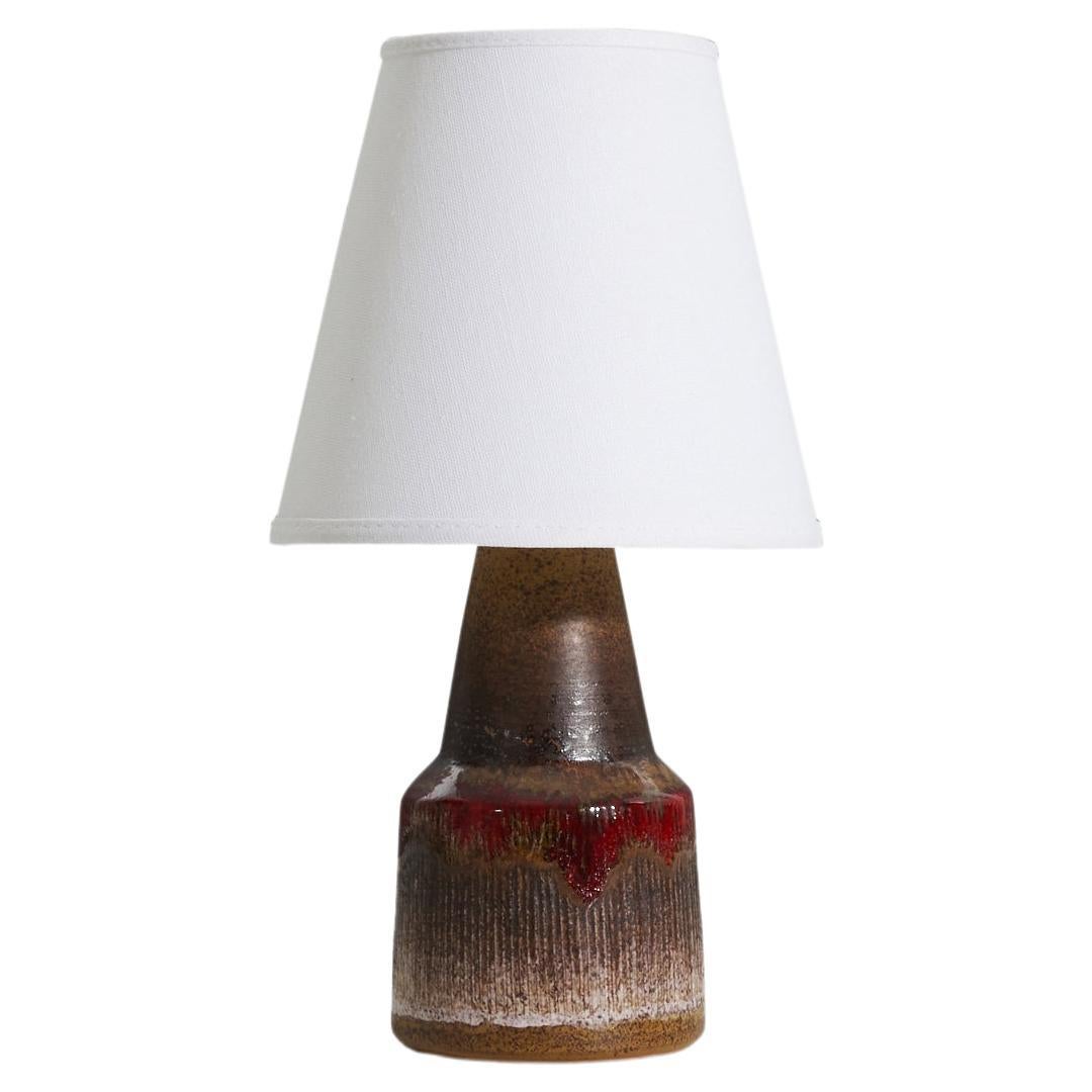 Tilgmans Keramik, Table Lamp, Glazed Incised Stoneware, Sweden, 1960s For Sale