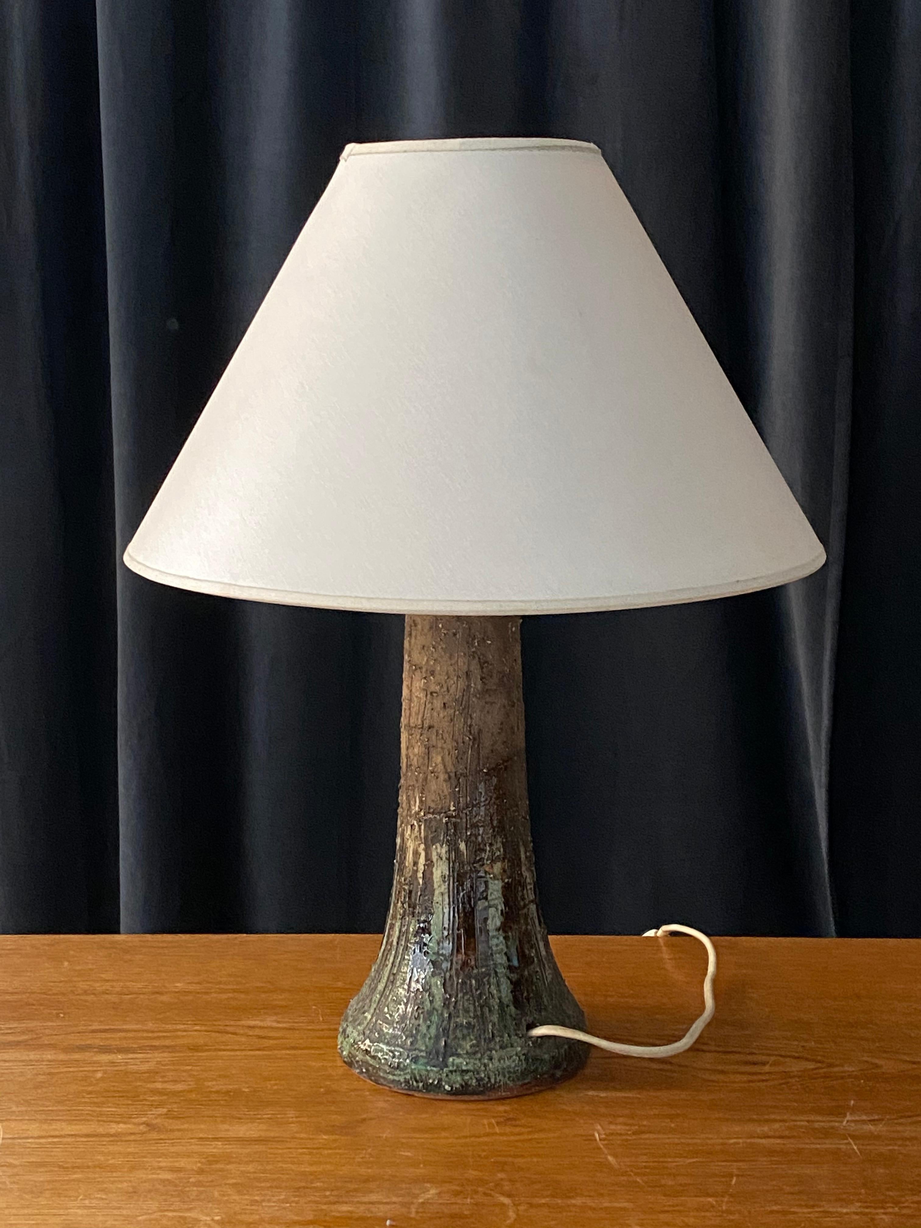 Mid-Century Modern Tilgmans, Semi-Glazed and Sgraffito-Painted Table Lamp, Stoneware, Sweden, 1950s