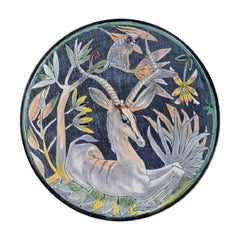 Tilgmans, Sweden, Large Unique Circular Bowl or Dish with Antelope and Monkey