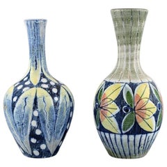 Tilgmans, Sweden, Two Vases in Glazed Ceramics with Hand Painted Flowers, 1960s