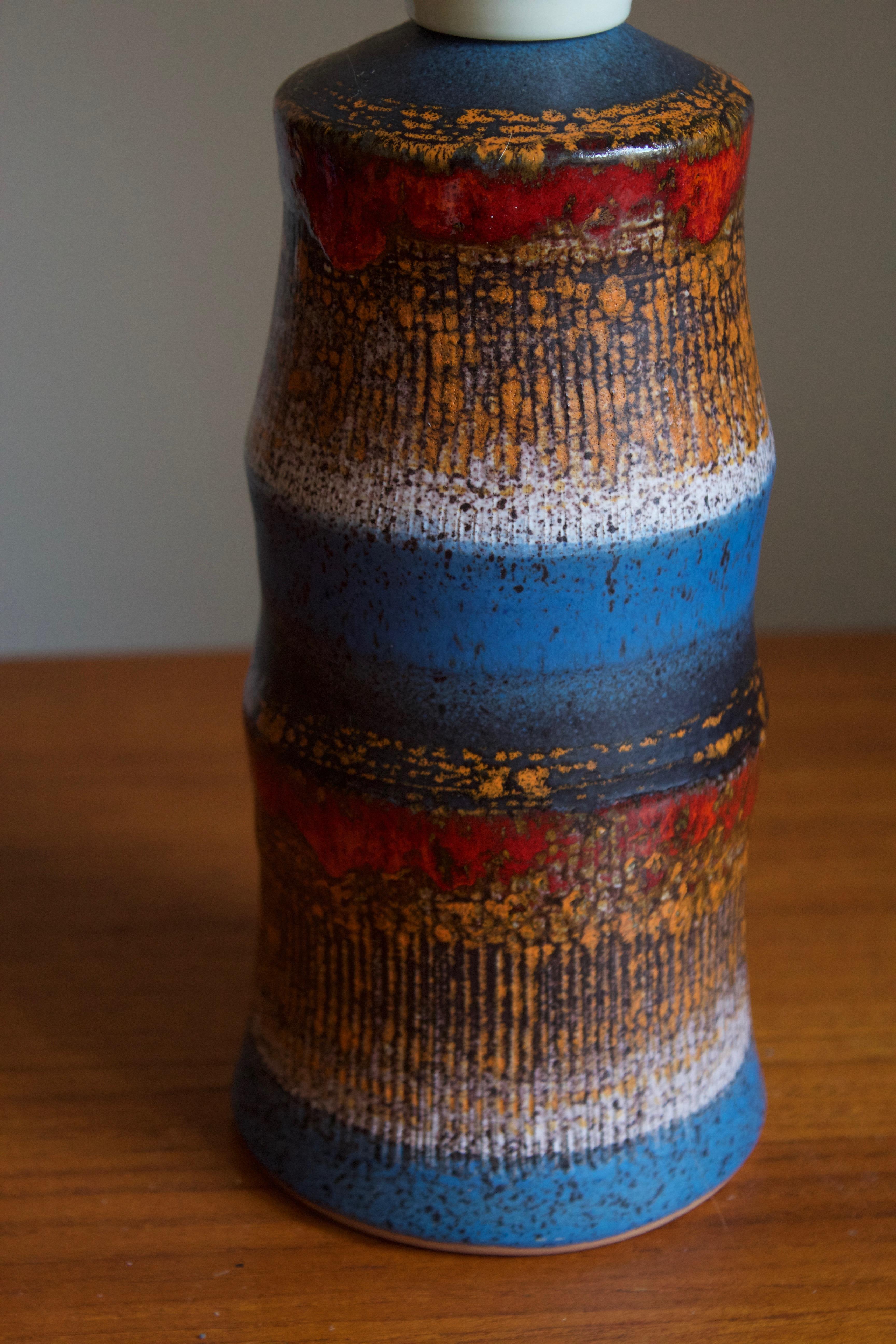 Swedish Tilgmans, Table Lamp, Glazed Stoneware, Fabric, Sweden, 1950s