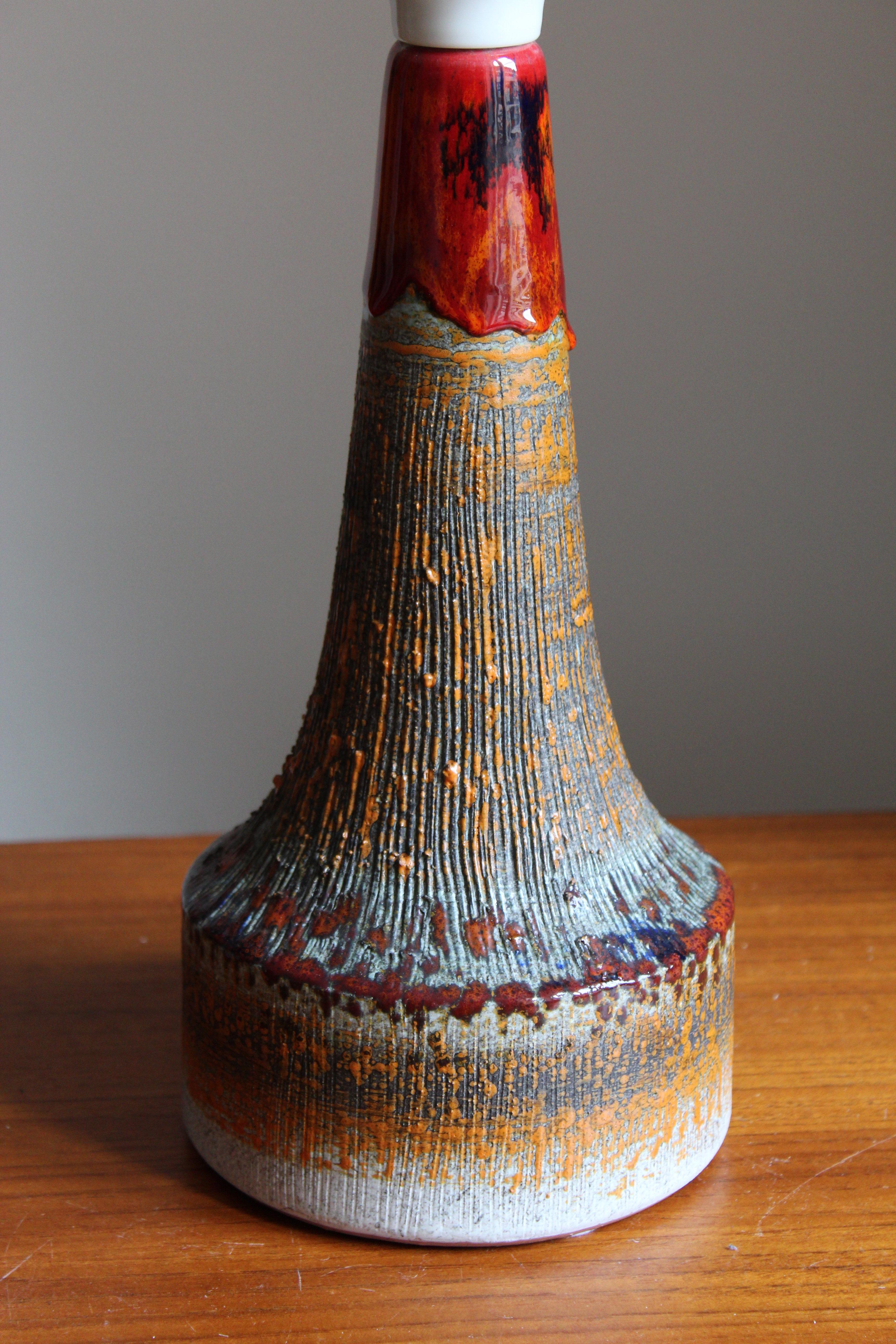 Mid-Century Modern Tilgmans, Table Lamp, Glazed Stoneware, Fabric, Sweden, 1950s