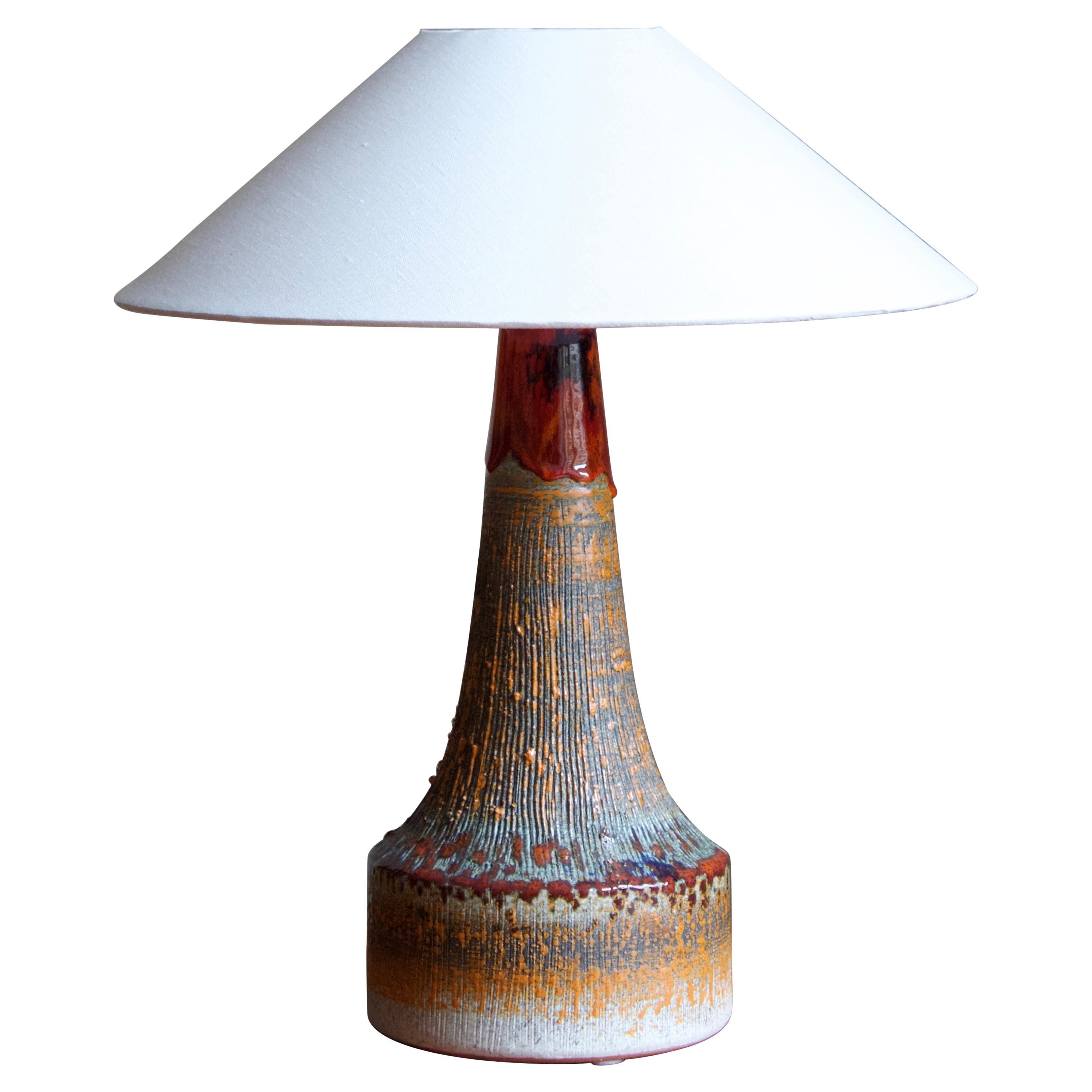 Tilgmans, Table Lamp, Glazed Stoneware, Fabric, Sweden, 1950s