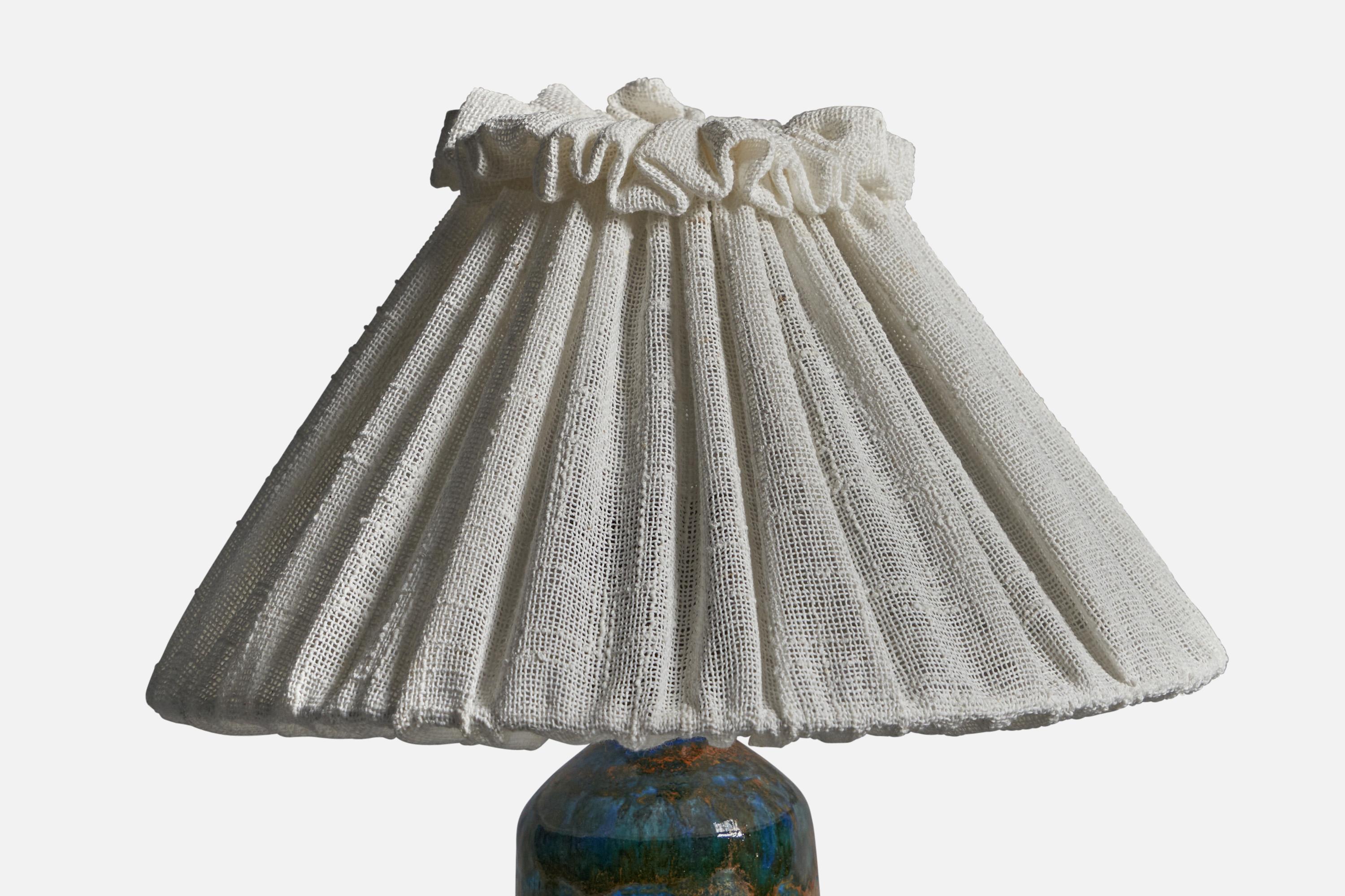 Swedish Tilgmans, Table Lamp, Stoneware, Fabric, Sweden, 1960s For Sale