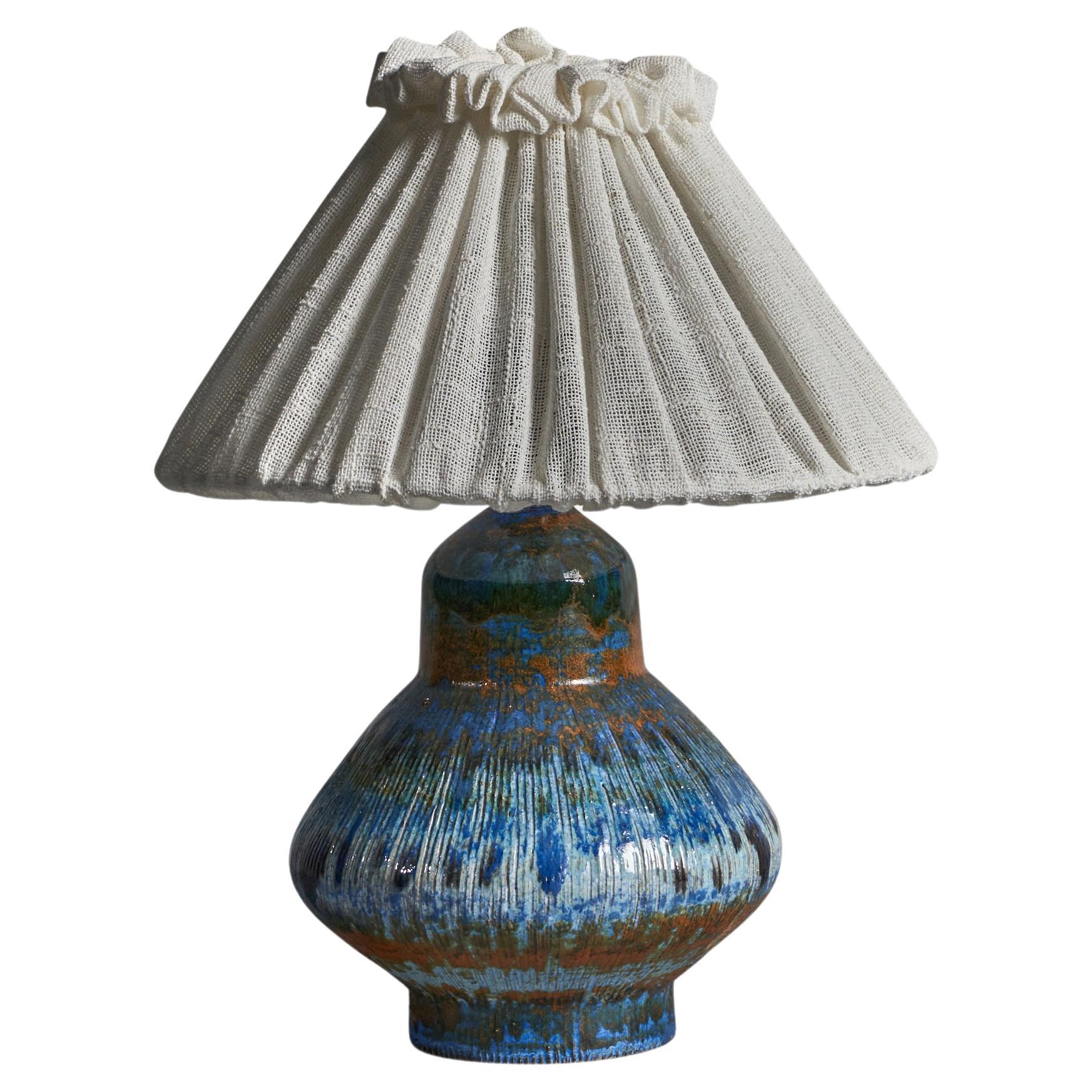 Tilgmans, Table Lamp, Stoneware, Fabric, Sweden, 1960s For Sale