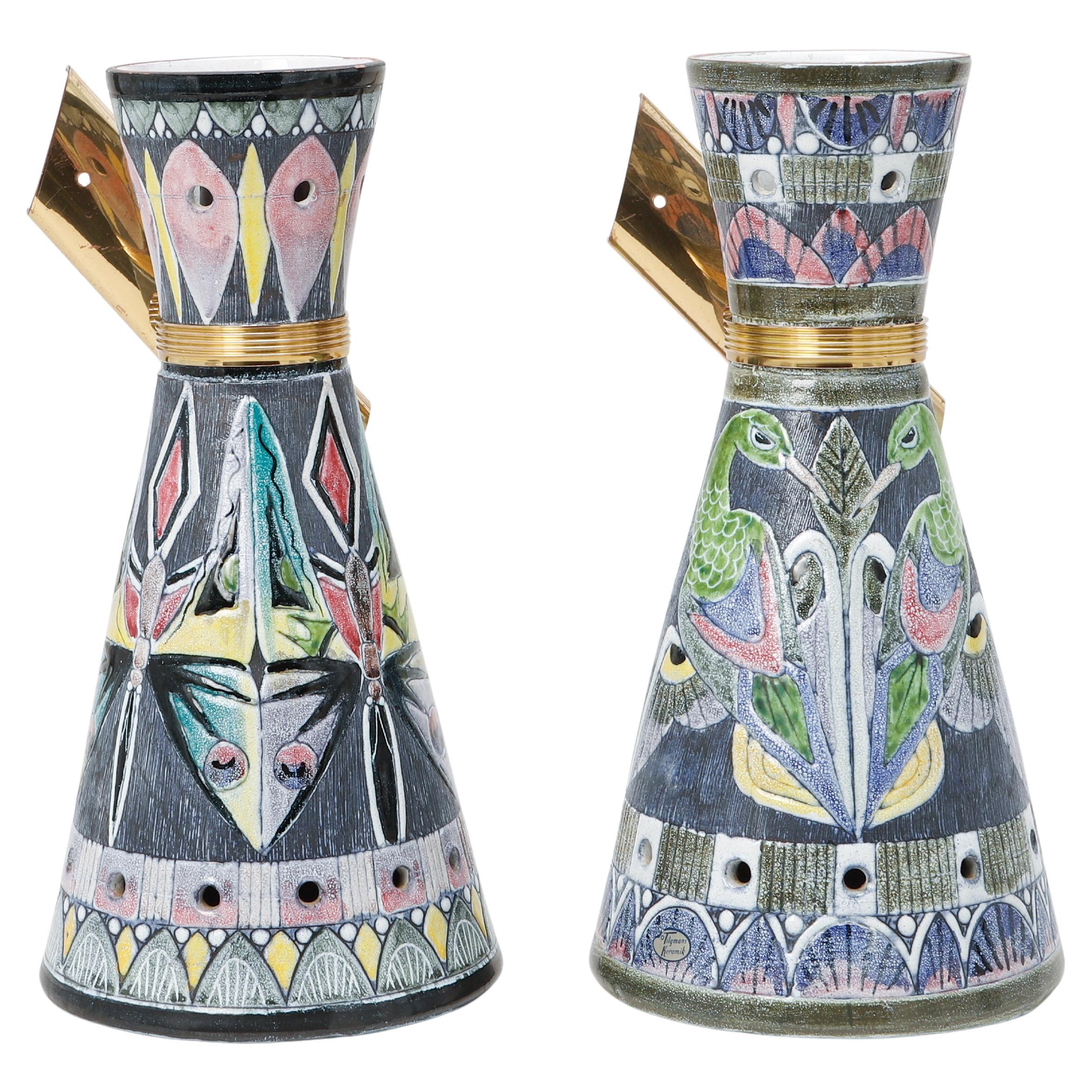 Applique Tilgmans, una coppia in ceramica dipinta a mano, unica in Svezia 1960 in vendita