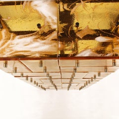 Hanging Lamp amber Murano glass Plates, Brushed Nickel frame by Multiforme