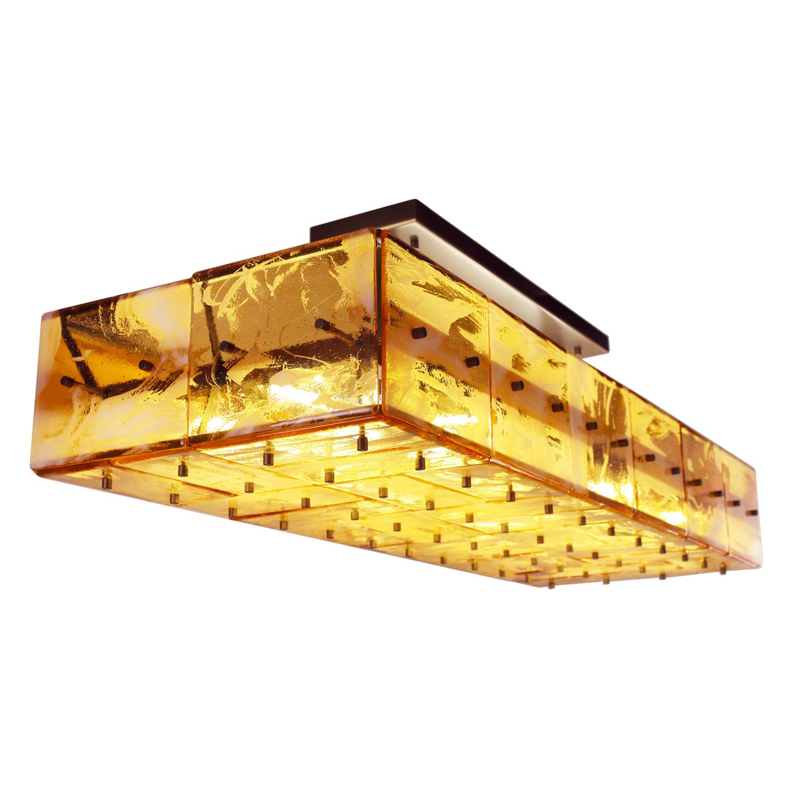 Autre Lampe à suspension Plaques de verre de Murano ambrées:: monture en nickel brossé par Multiforme en vente