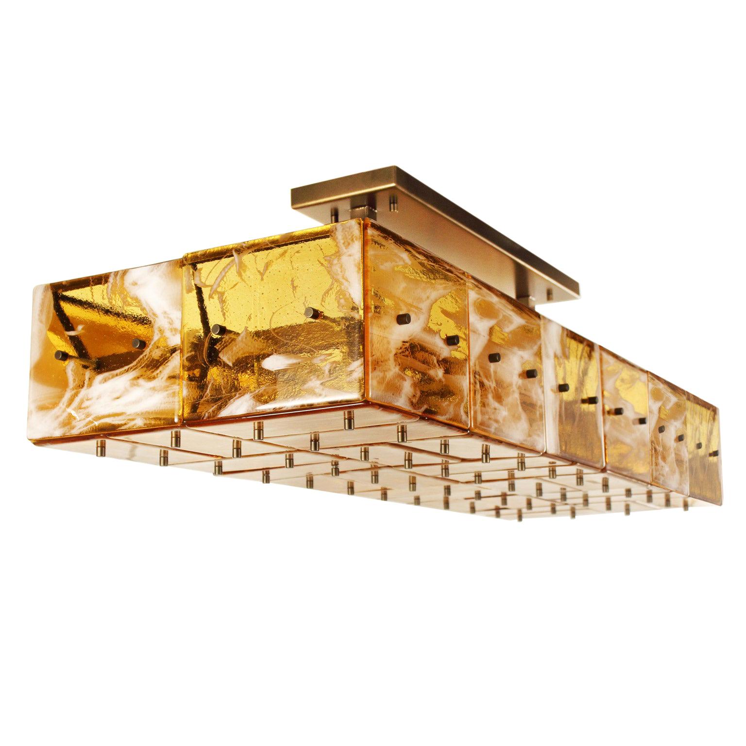 Lampe à suspension Plaques de verre de Murano ambrées:: monture en nickel brossé par Multiforme en vente