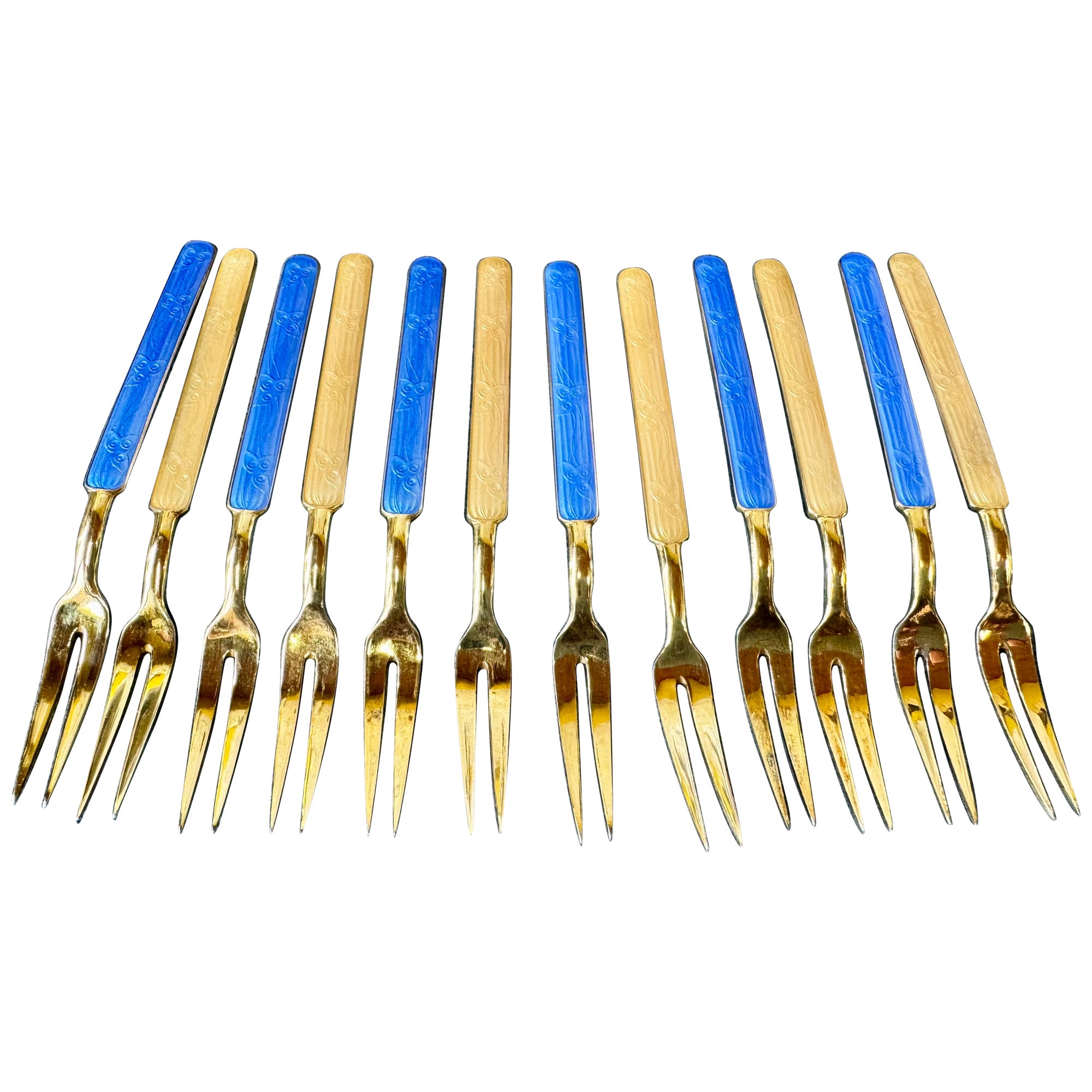 Tillander Enameled Serving Forks Finland 1950 For Sale