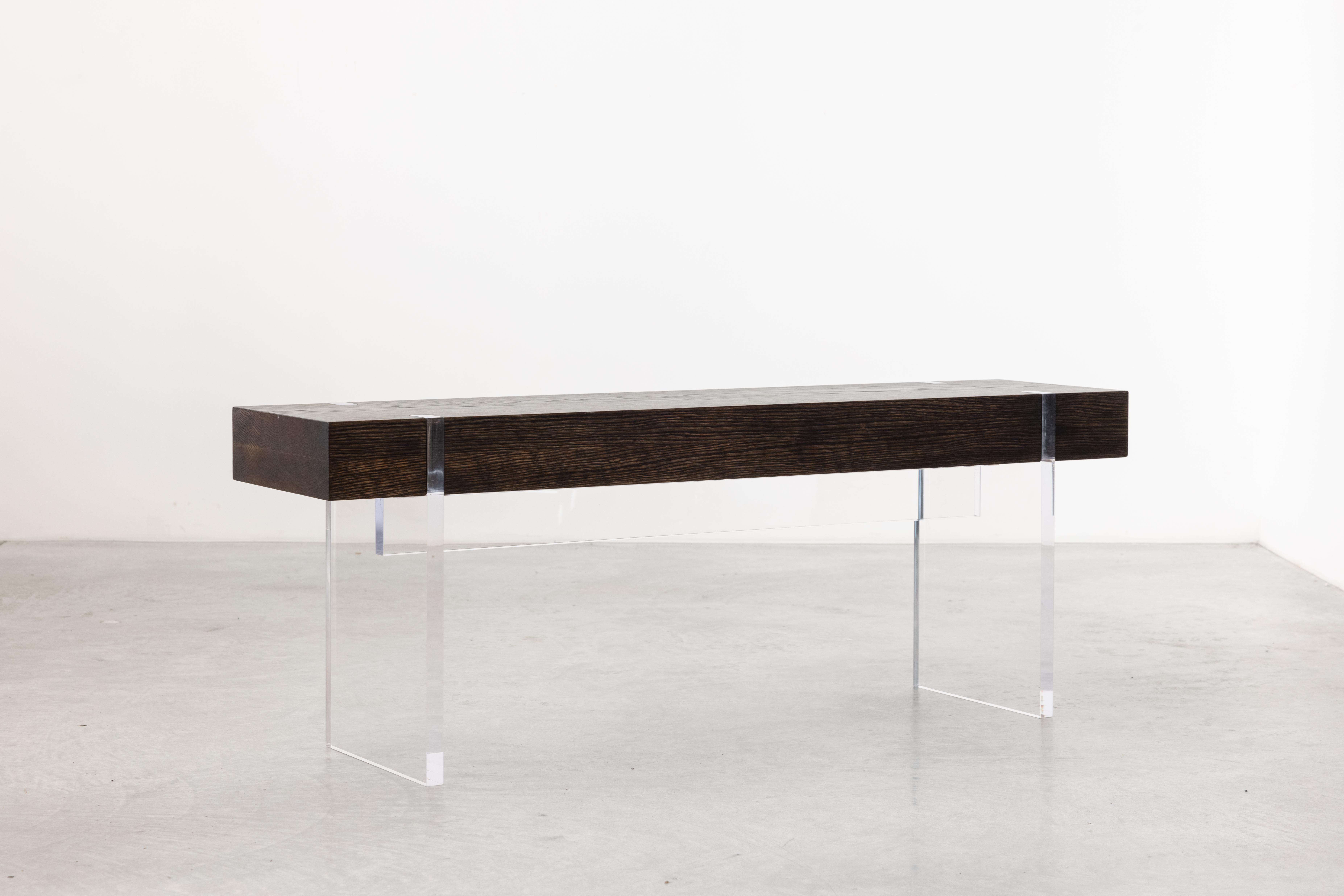 Modern Tillikum Acrylic & Torched Oak Bench by Autonomous Furniture For Sale