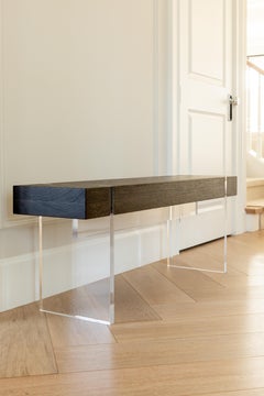 Torched Oak Bench with Clear Acrylic Base, Tillikum