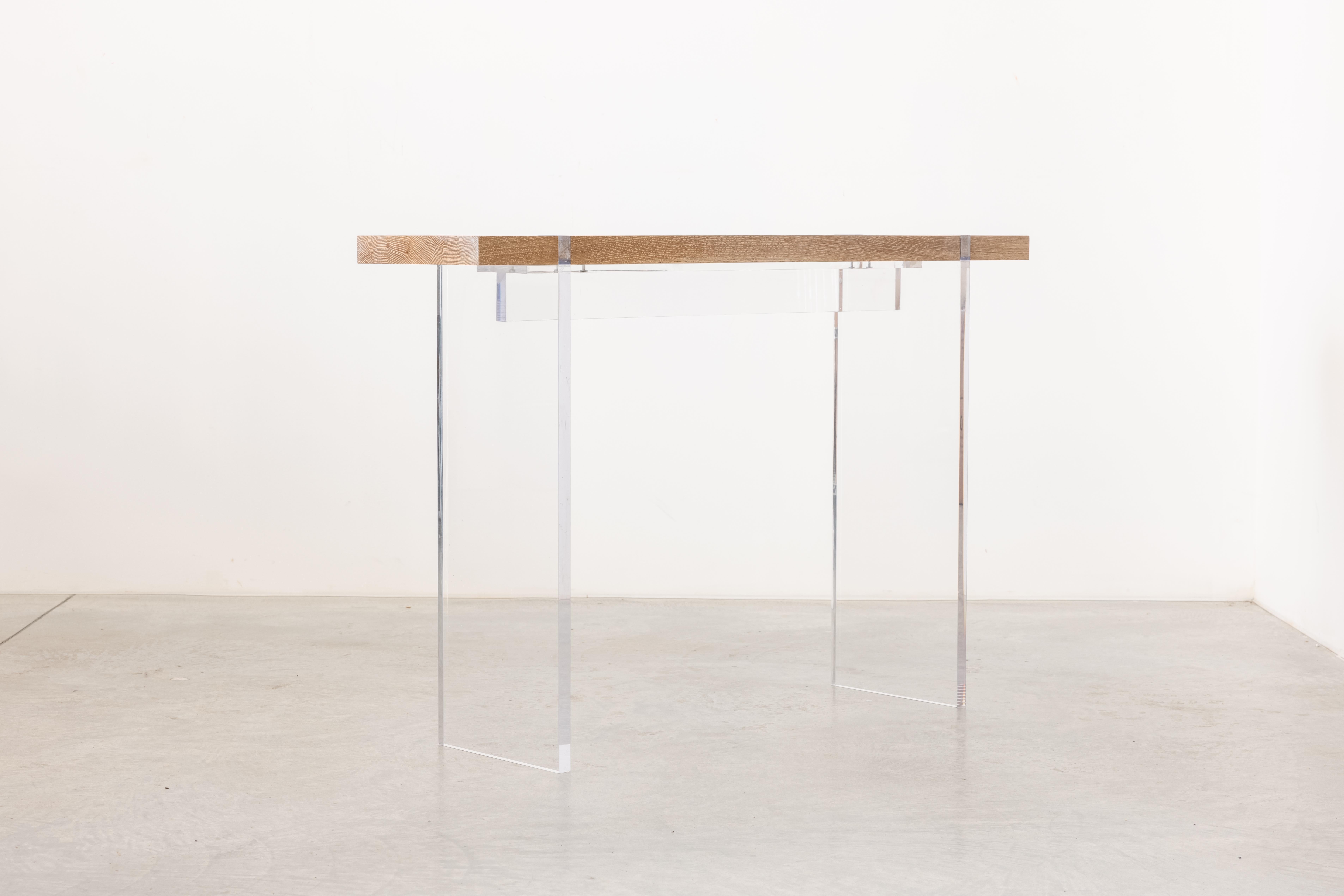 Tillikum Clear Acrylic & Torched Oak Console by Autonomous Furniture In New Condition For Sale In Victoria, BC
