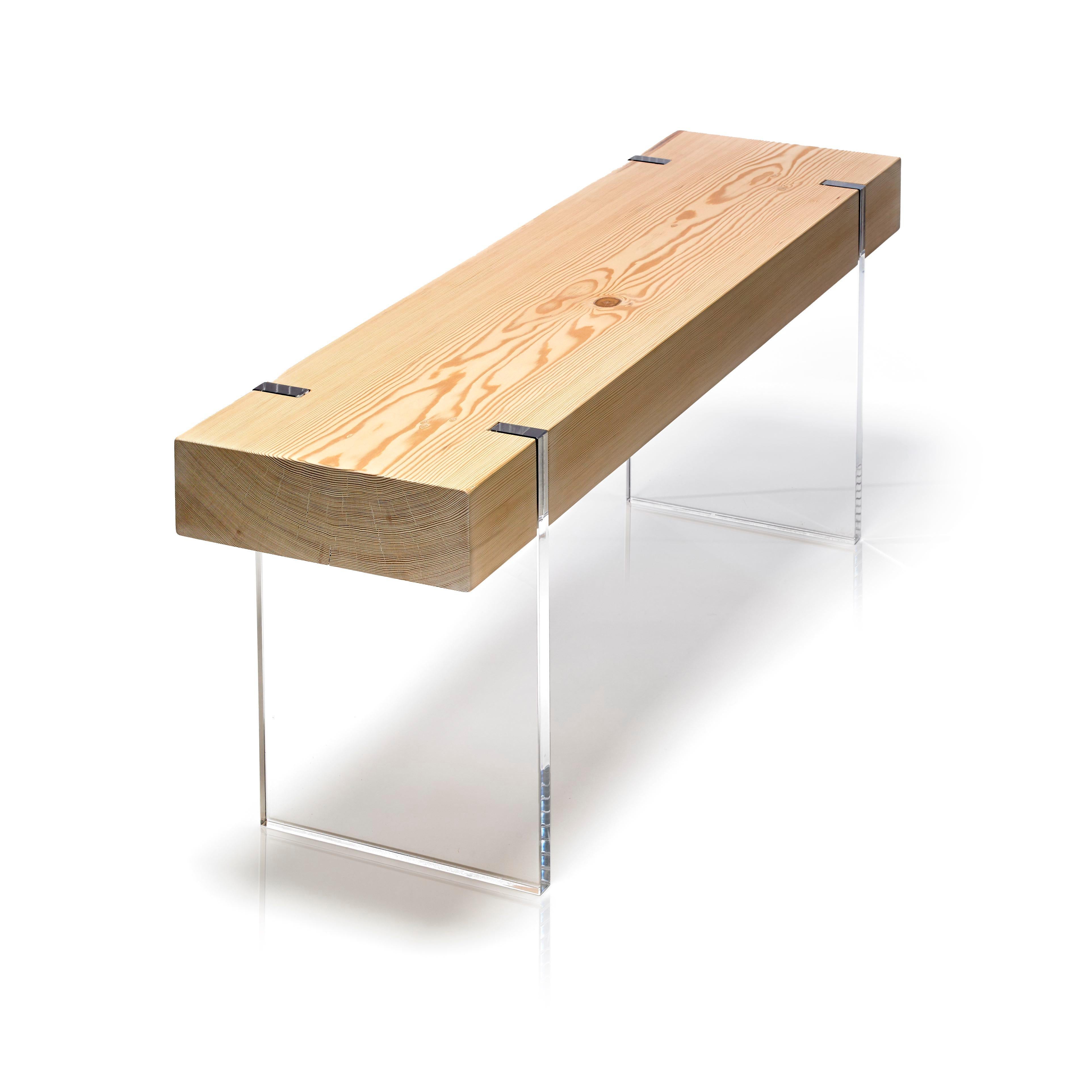 Tillikum Walnut Bench With Clear Acrylic Legs by Autonomous Furniture For Sale 4