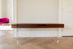 Tillikum Walnut Bench With Clear Acrylic Legs by Autonomous Furniture