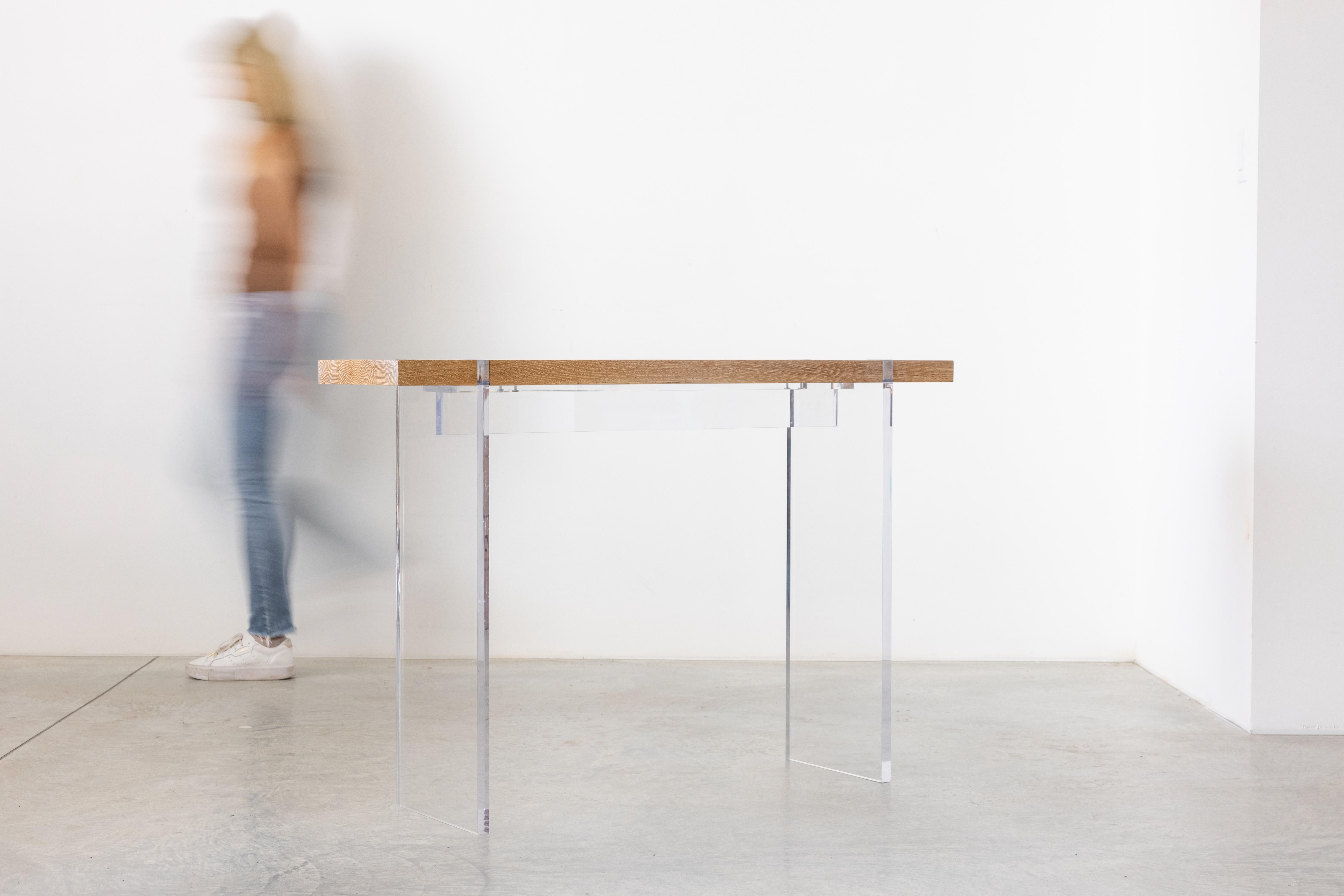 Hand-Crafted Tillikum White Oak & Floating Acrylic Console by Autonomous Furniture For Sale