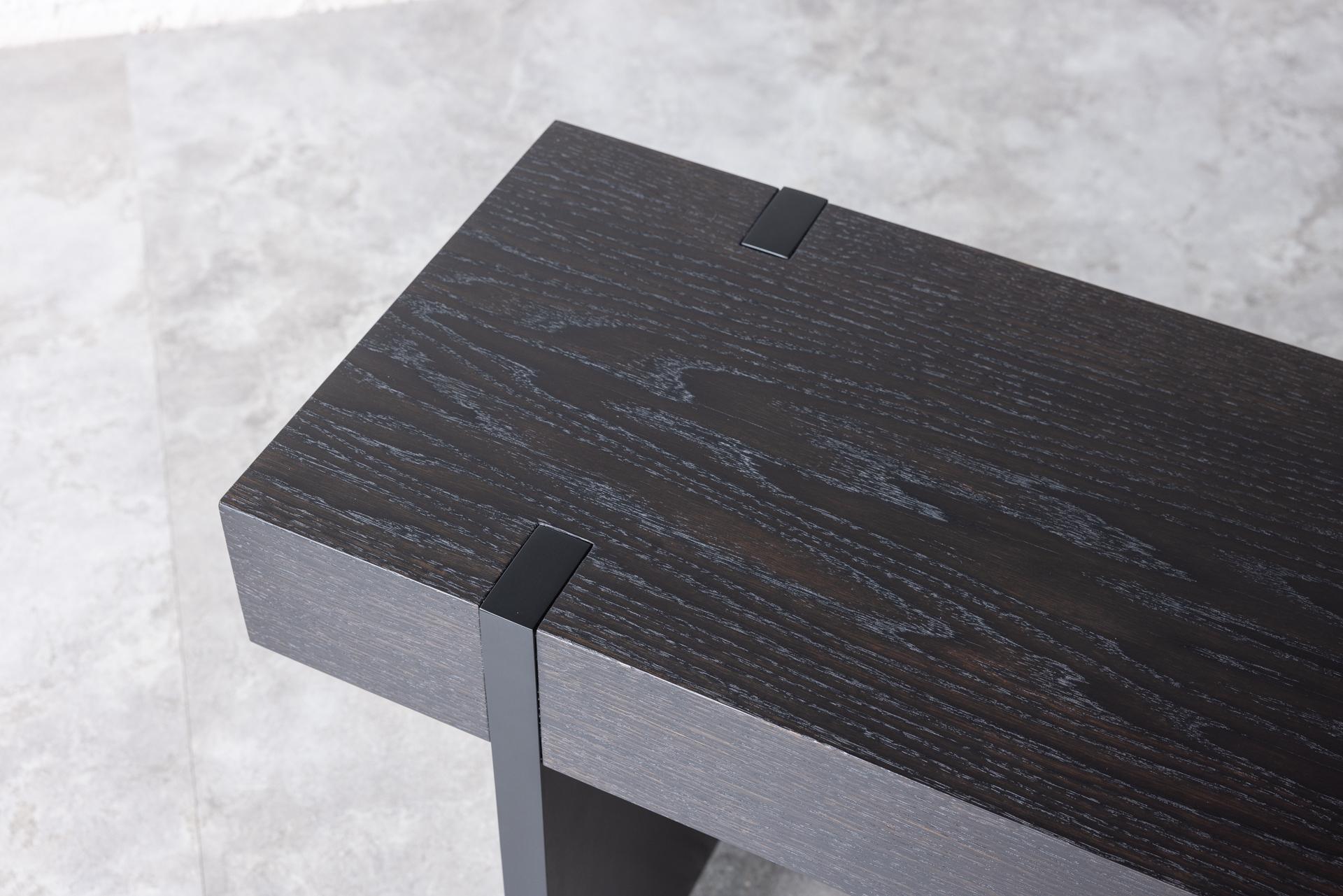 Hand-Crafted Tillikum Black Oak Bench by Autonomous Furniture For Sale