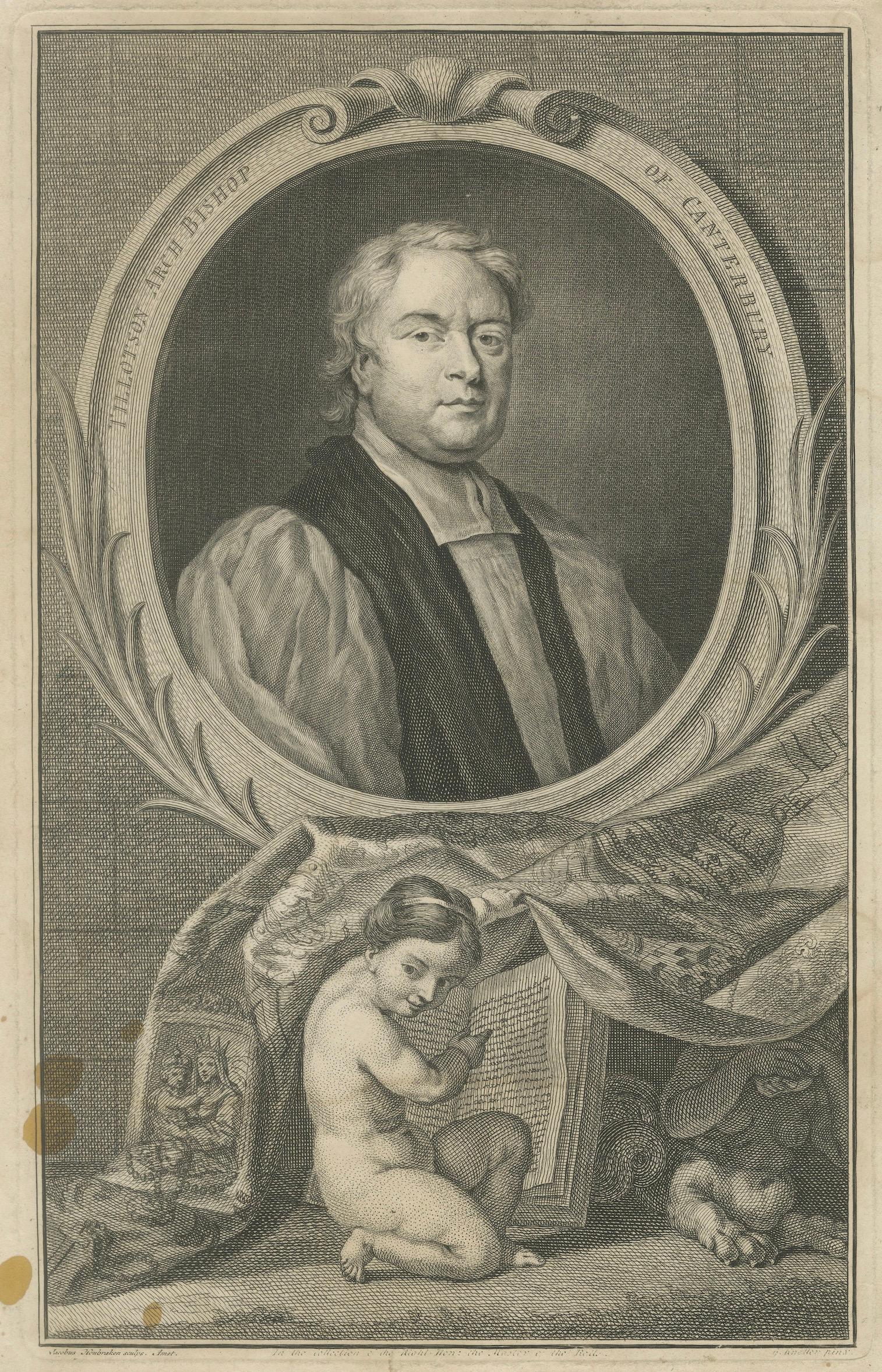 Tillotson Archbishop Canterbury Portrait, Houbraken Engraving 1746